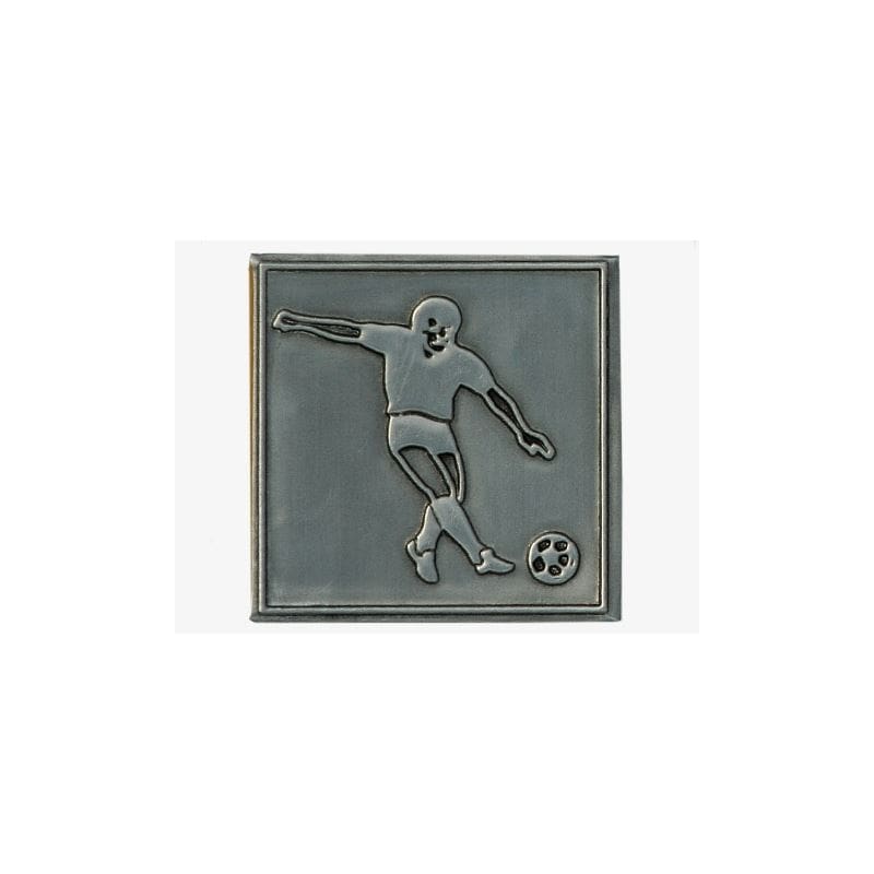 Etiqueta de estanho 'Futebol', quadrada, metal, prata Etiqueta de estanho 'Futebol', quadrada, metal, prata