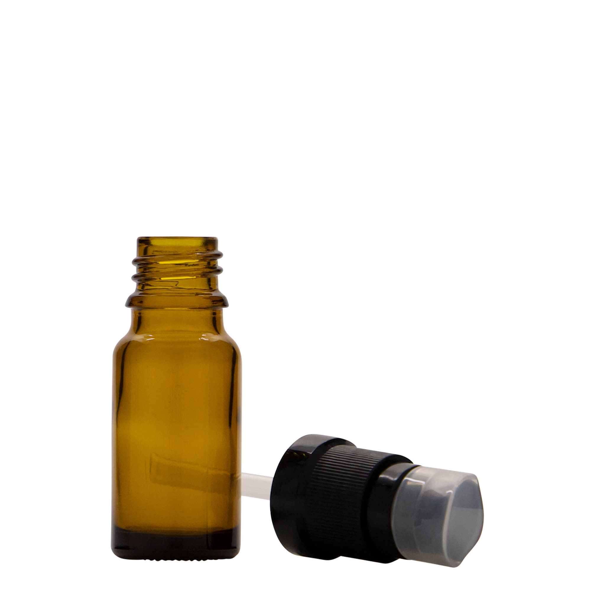 Frasco medicinal de 10 ml com bomba de loção, vidro, castanho, bocal: DIN 18 Frasco medicinal de 10 ml com bomba de loção, vidro, castanho, bocal: DIN 18