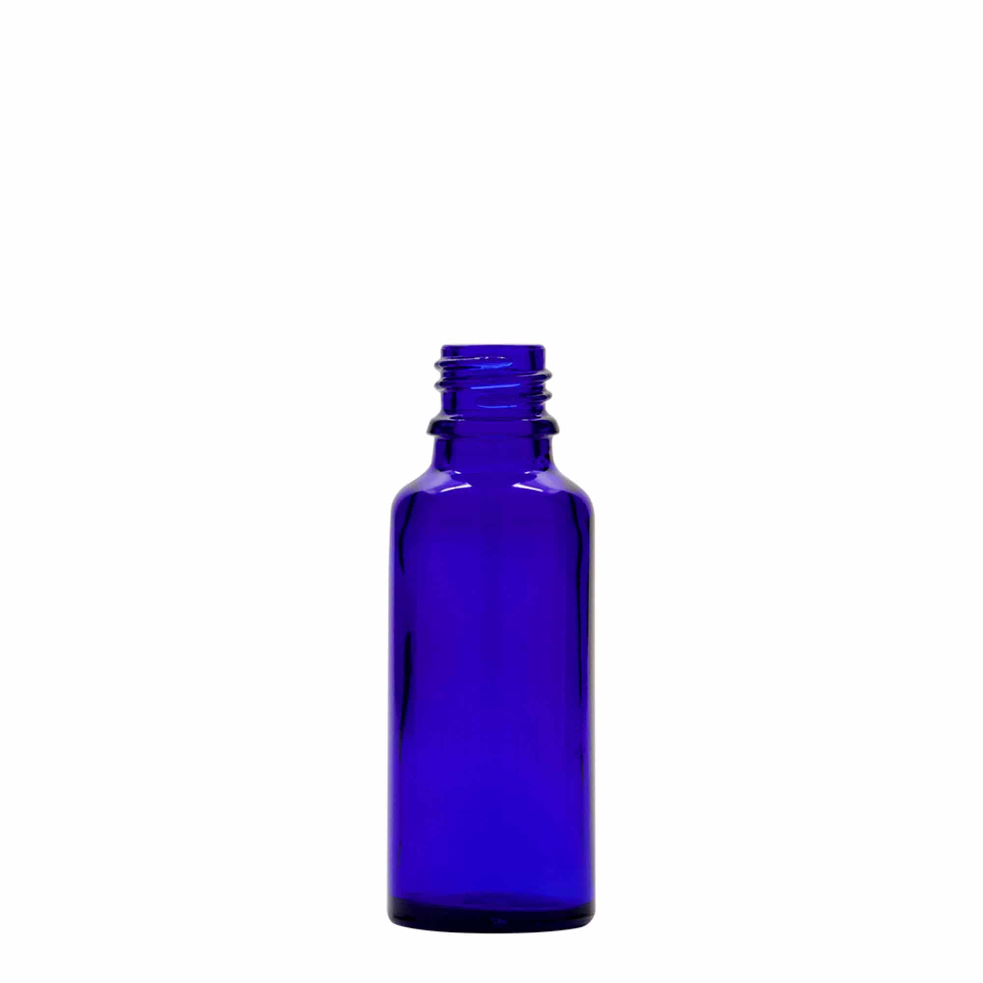 Frasco conta-gotas de 30 ml, vidro, azul royal-vermelho, bocal: DIN 18 Frasco conta-gotas de 30 ml, vidro, azul royal-vermelho, bocal: DIN 18