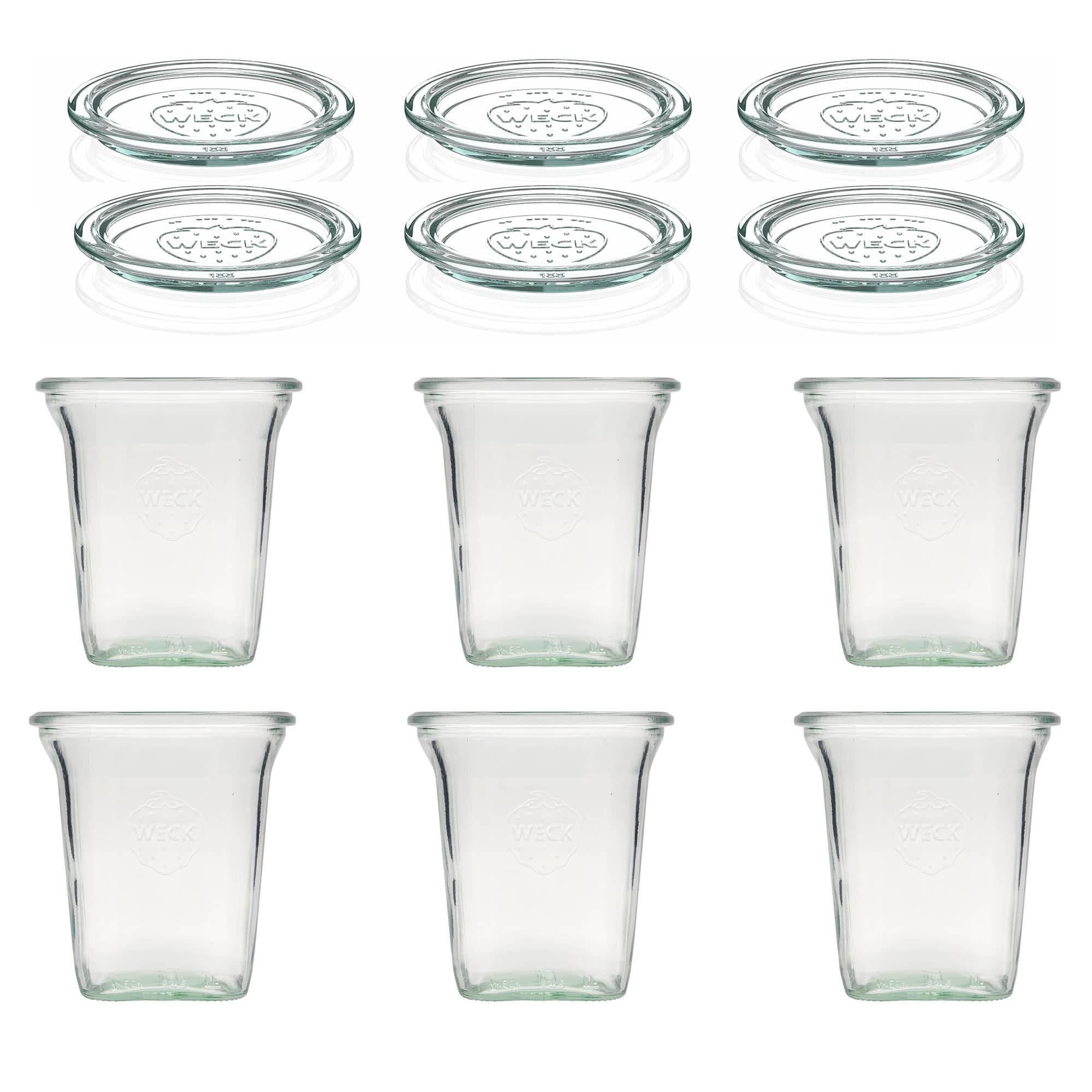 6x 545 ml WECK-Quadroglas com tampa de vidro RR 100