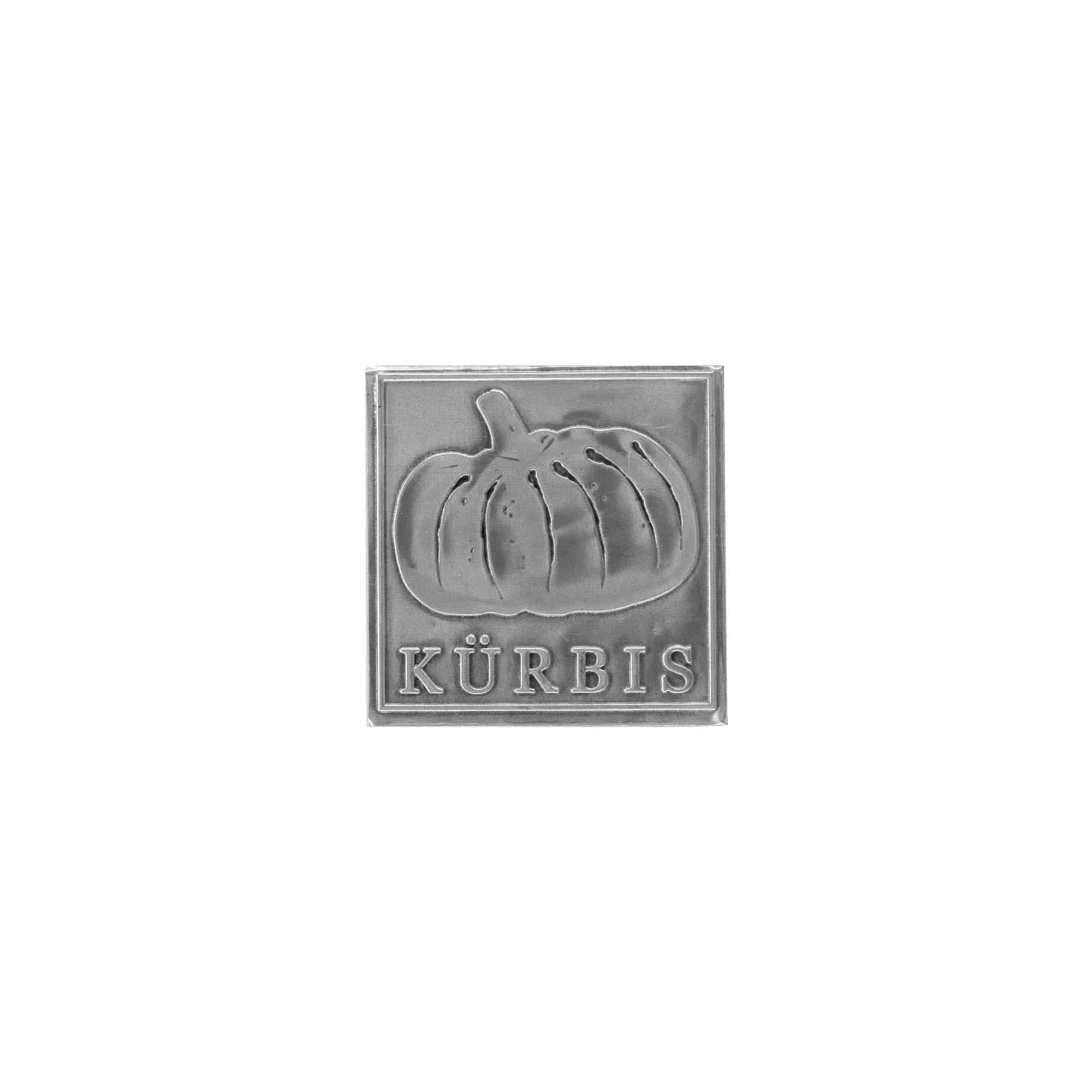 Etiqueta de estanho 'Abóbora', quadrada, metal, prata Etiqueta de estanho 'Abóbora', quadrada, metal, prata