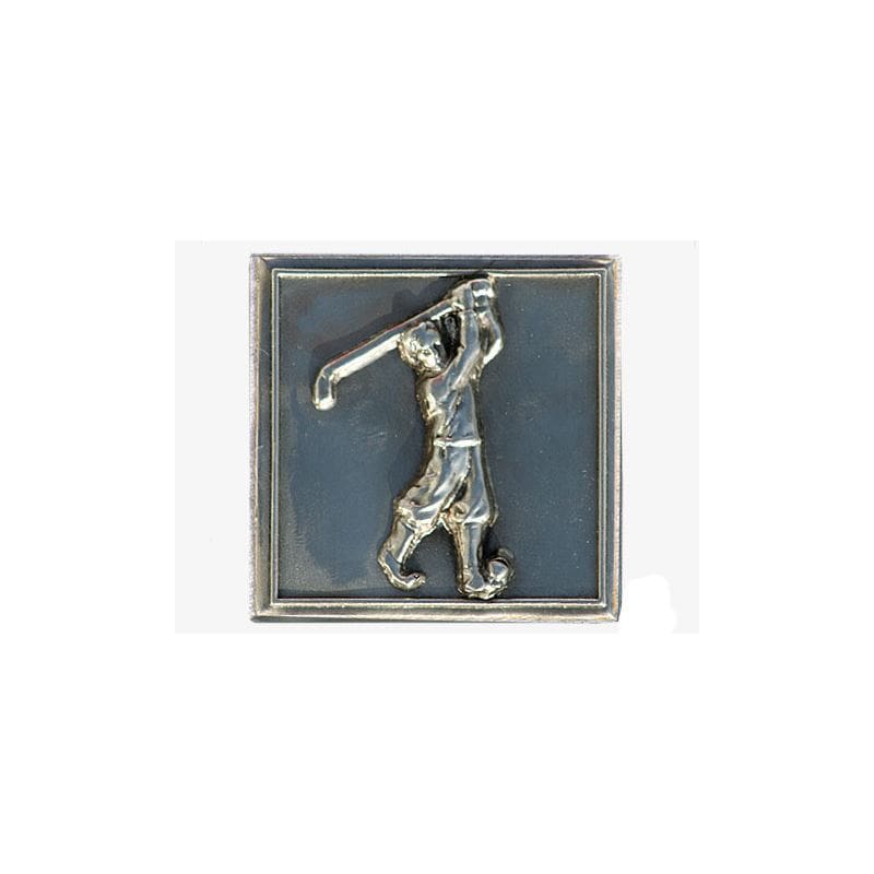 Etiqueta de estanho 'Golfer', quadrada, metal, prateada Etiqueta de estanho 'Golfer', quadrada, metal, prateada