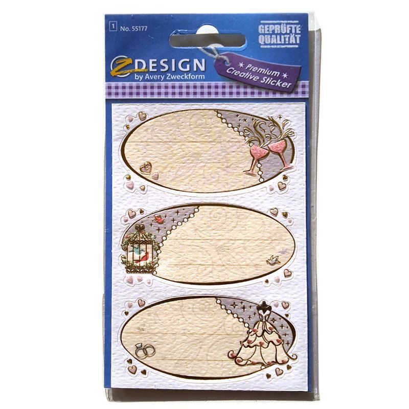 Zweckform Etiquetas 'Desejos de Casamento', ovais, papel, multicoloridas Zweckform Etiquetas 'Desejos de Casamento', ovais, papel, multicoloridas