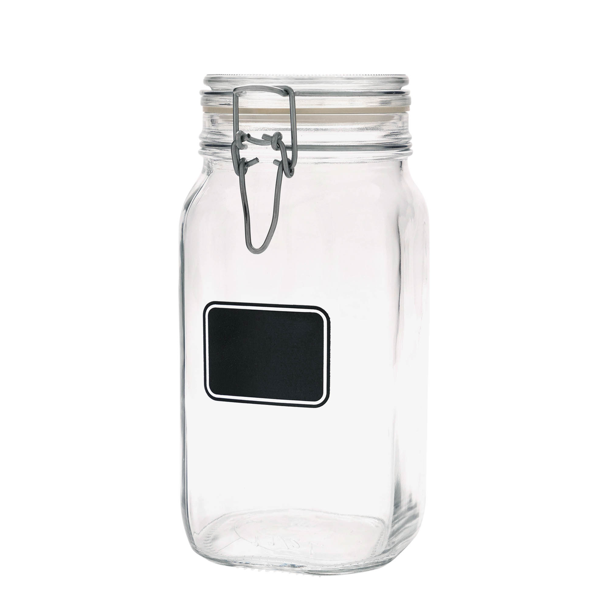 1.500 ml frasco com fecho de alavanca 'Fido', motivo: campo para etiqueta, quadrado, abertura: fecho de alavanca