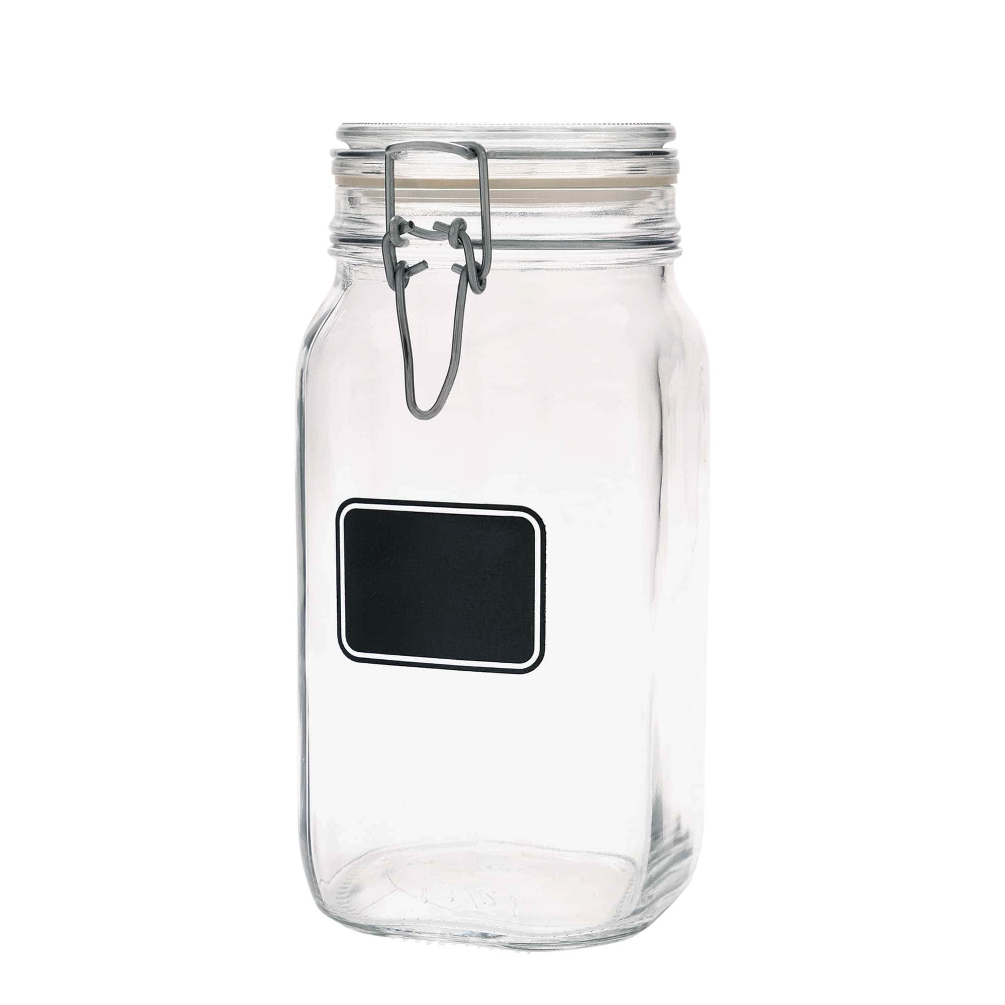1.500 ml frasco com fecho de alavanca 'Fido', motivo: campo para etiqueta, quadrado, abertura: fecho de alavanca