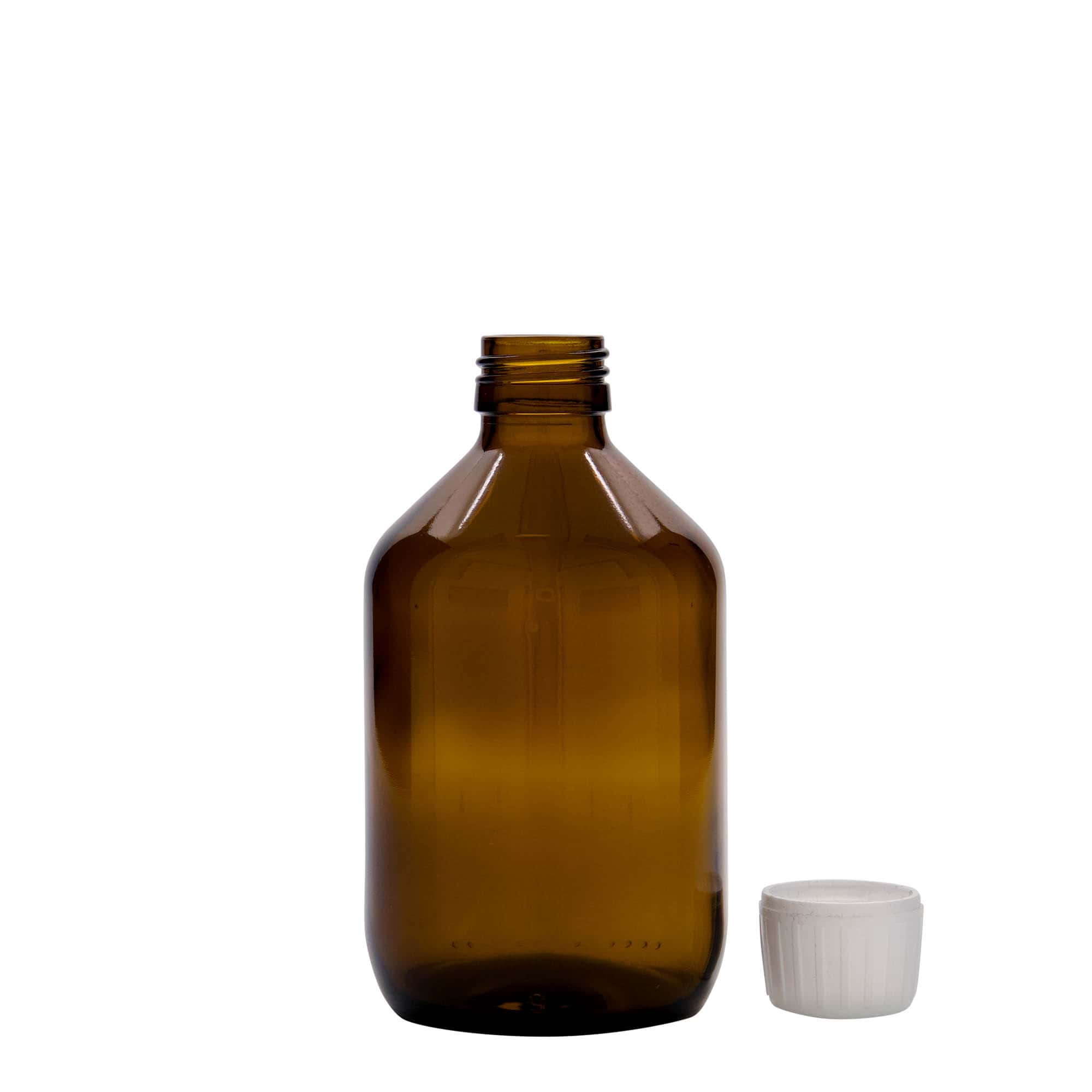 Frasco médico de 300 ml, castanho, vidro, boca: PP 28
