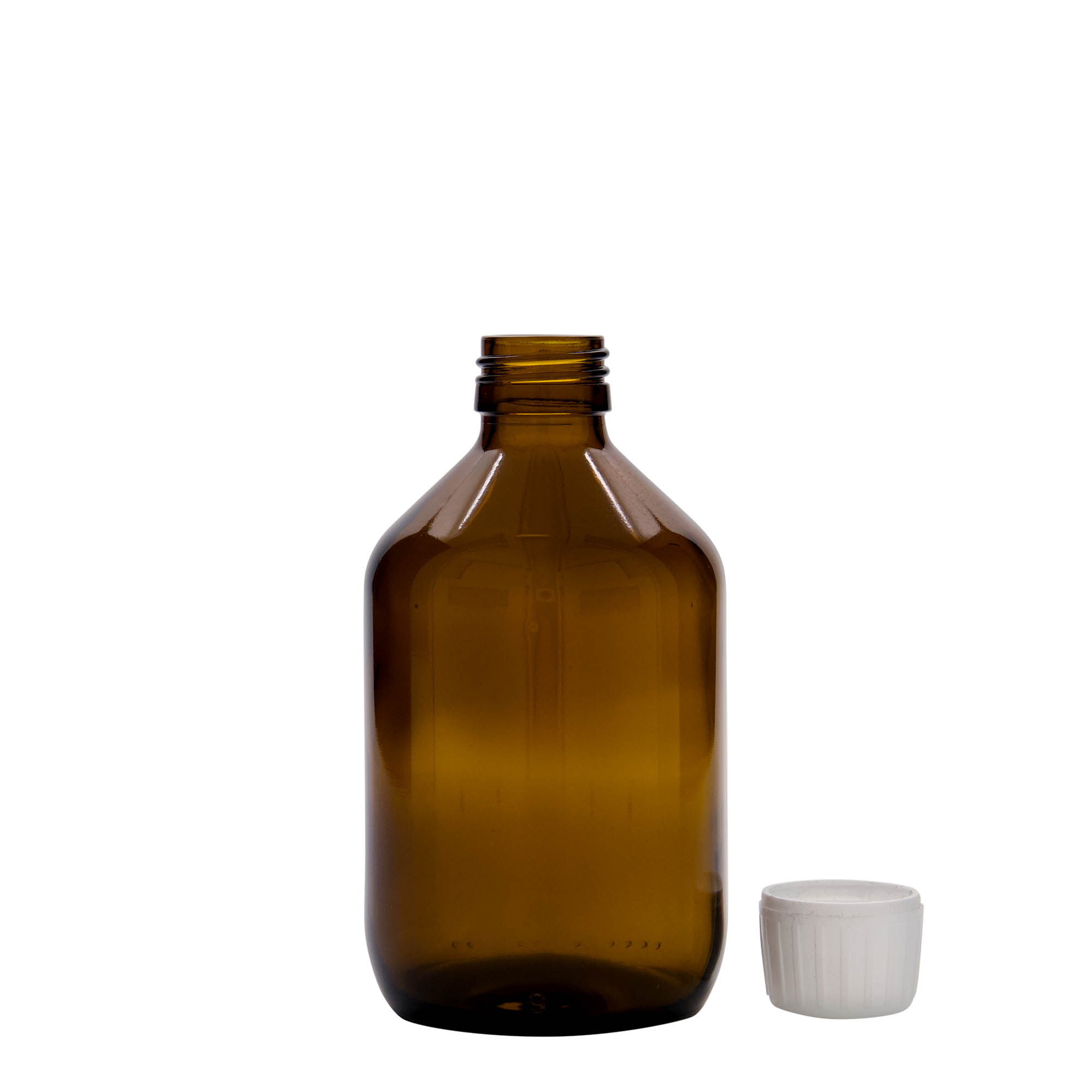 Frasco médico de 300 ml, castanho, vidro, boca: PP 28 Frasco médico de 300 ml, castanho, vidro, boca: PP 28