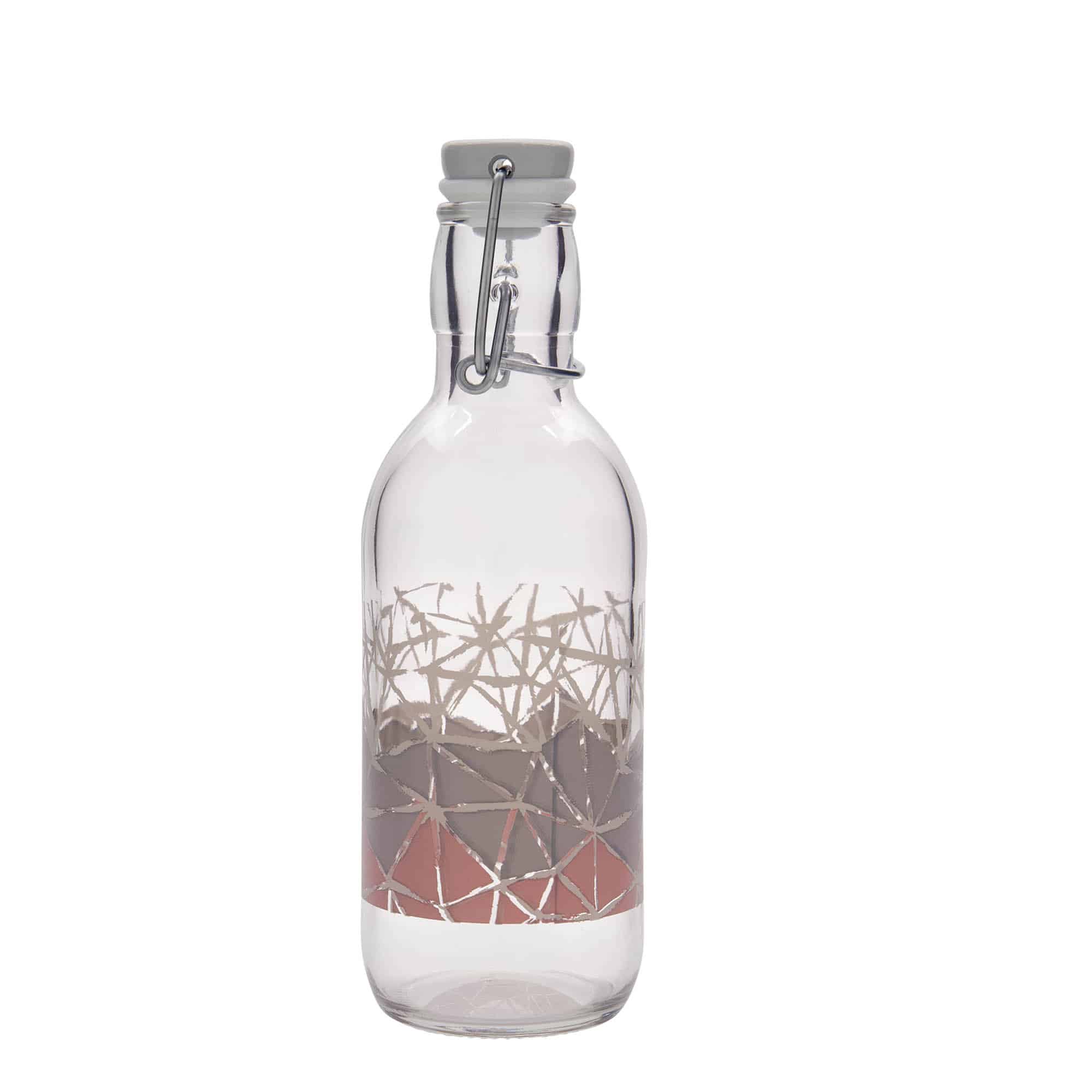 Garrafa de vidro de 500 ml Emilia impressa 'Manolibera rosa', boca: fecho de mola