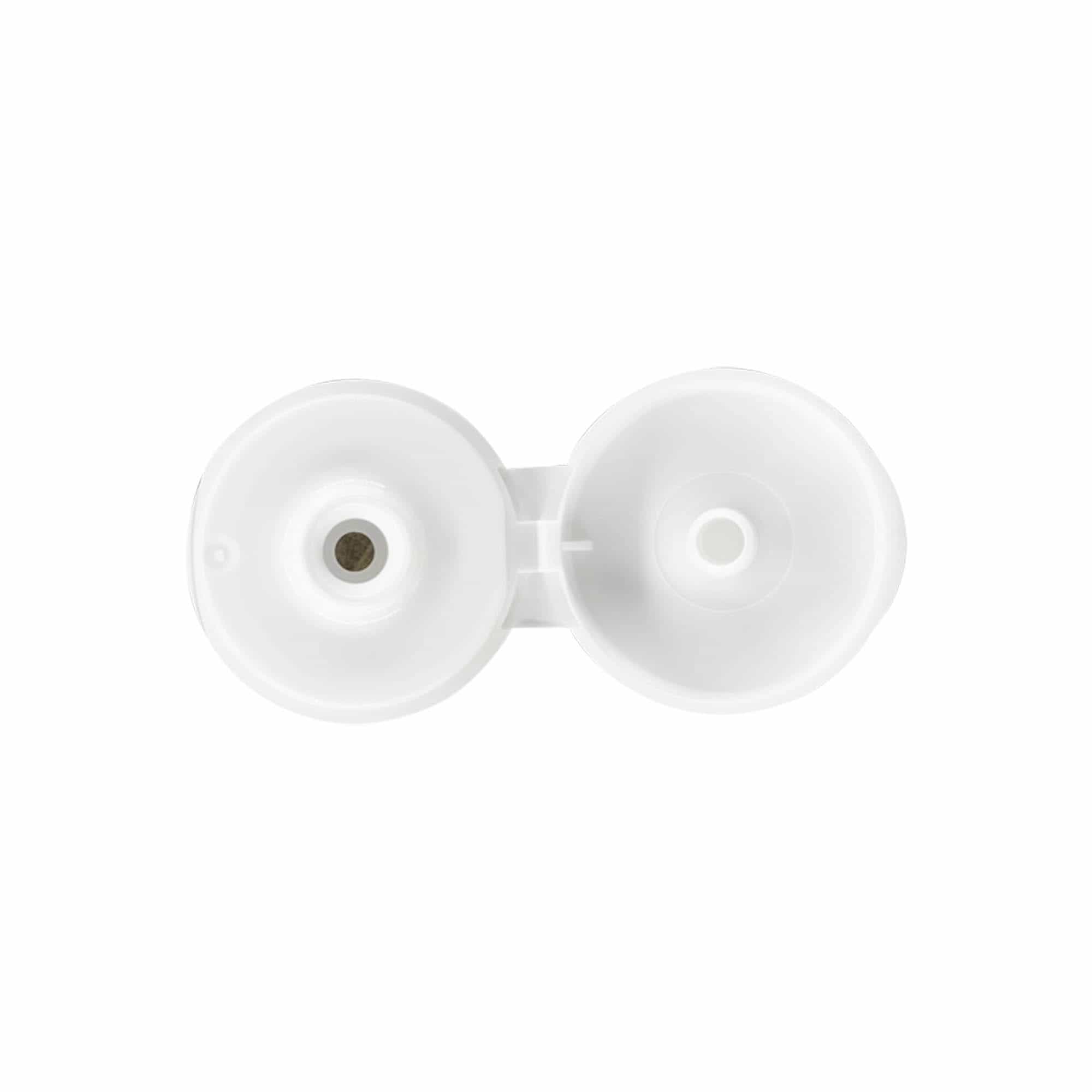 Tampa de rosca com dobradiça, plástico PP branco, para bocal: 24/410