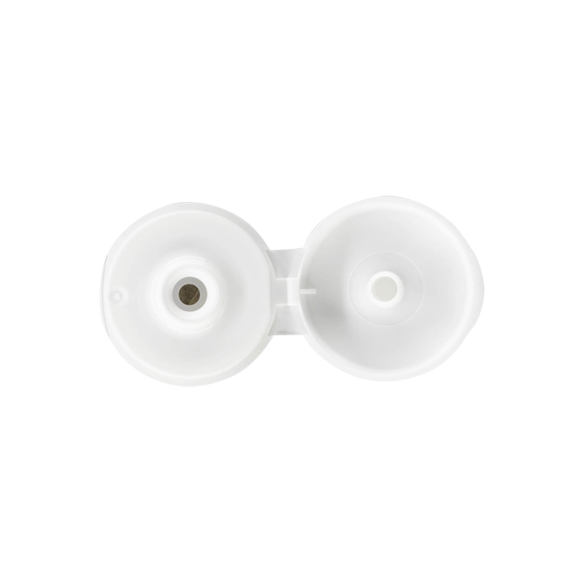 Tampa de rosca com dobradiça articulada, plástico PP, branco, para abertura: 24/410 Tampa de rosca com dobradiça articulada, plástico PP, branco, para abertura: 24/410