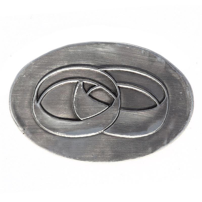 Etiqueta de estanho 'Alianças', oval, metal, prata