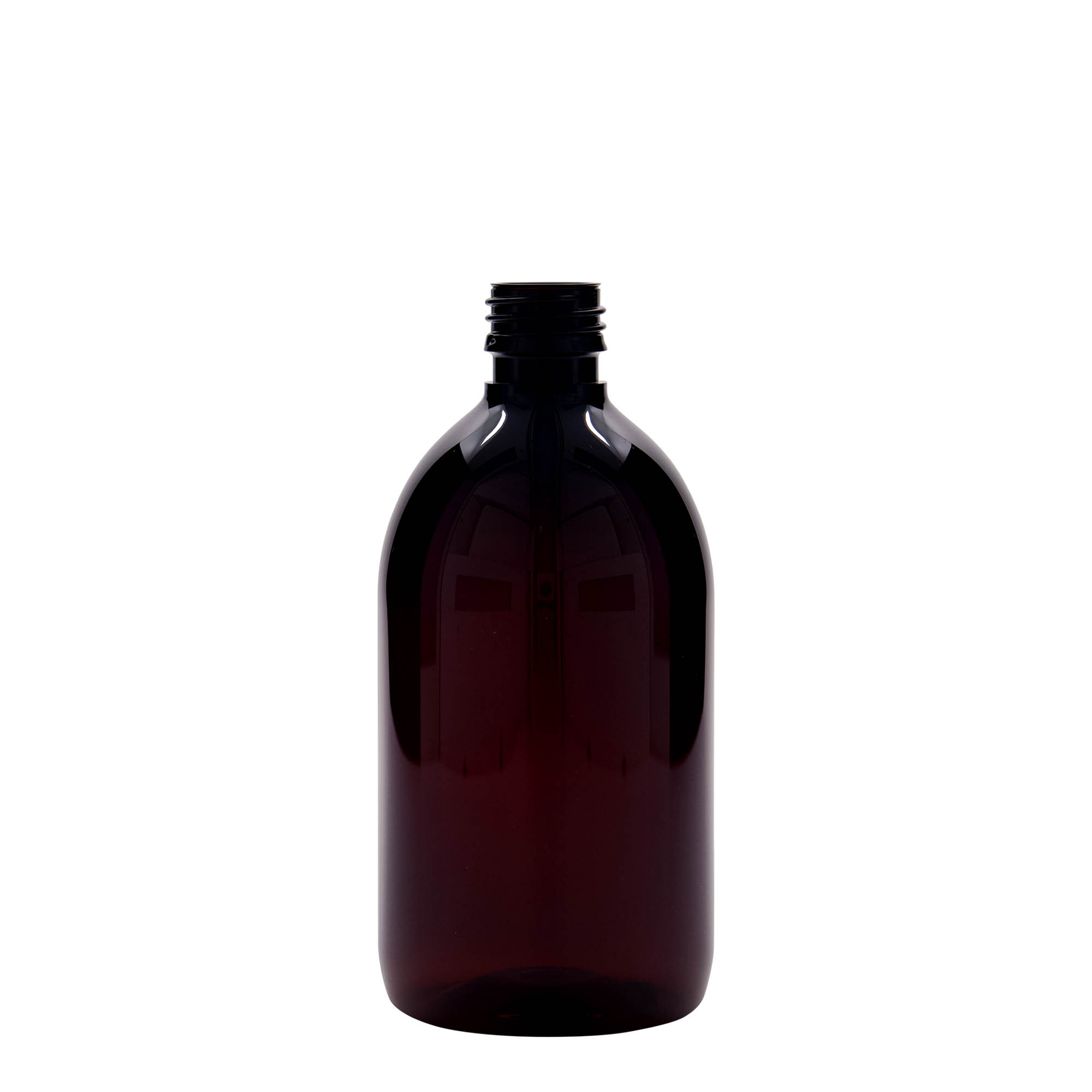 Frasco médico PET de 500 ml, castanho, plástico, boca: PP 28 Frasco médico PET de 500 ml, castanho, plástico, boca: PP 28