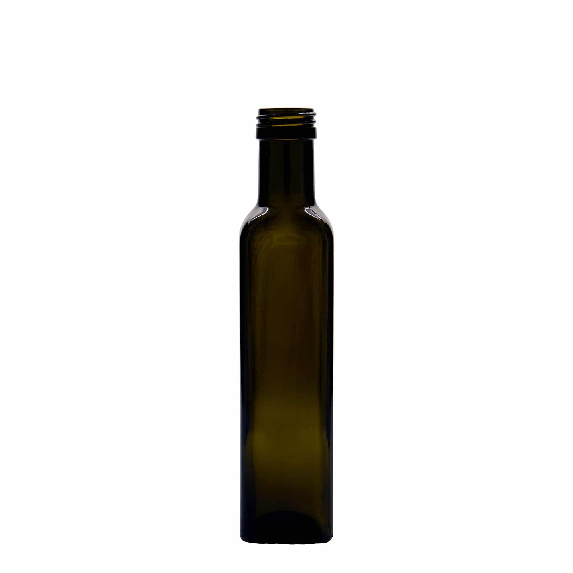 Garrafa de vidro 250 ml 'Marasca', quadrada, verde antigo, bocal: PP 31,5