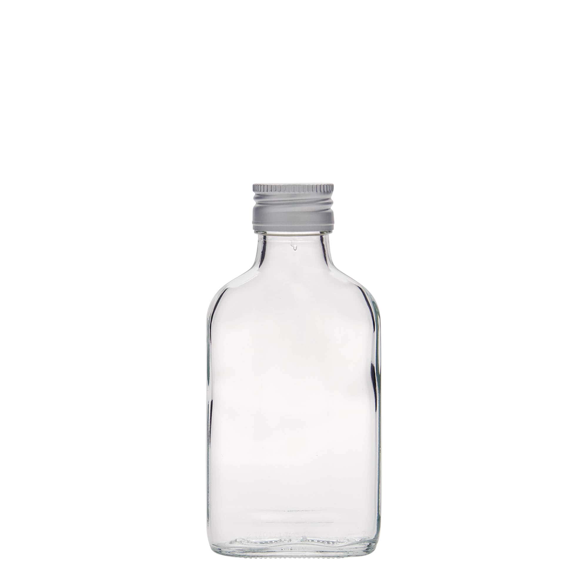 Frasco de bolso de 100 ml, retangular, vidro, boca: PP 28