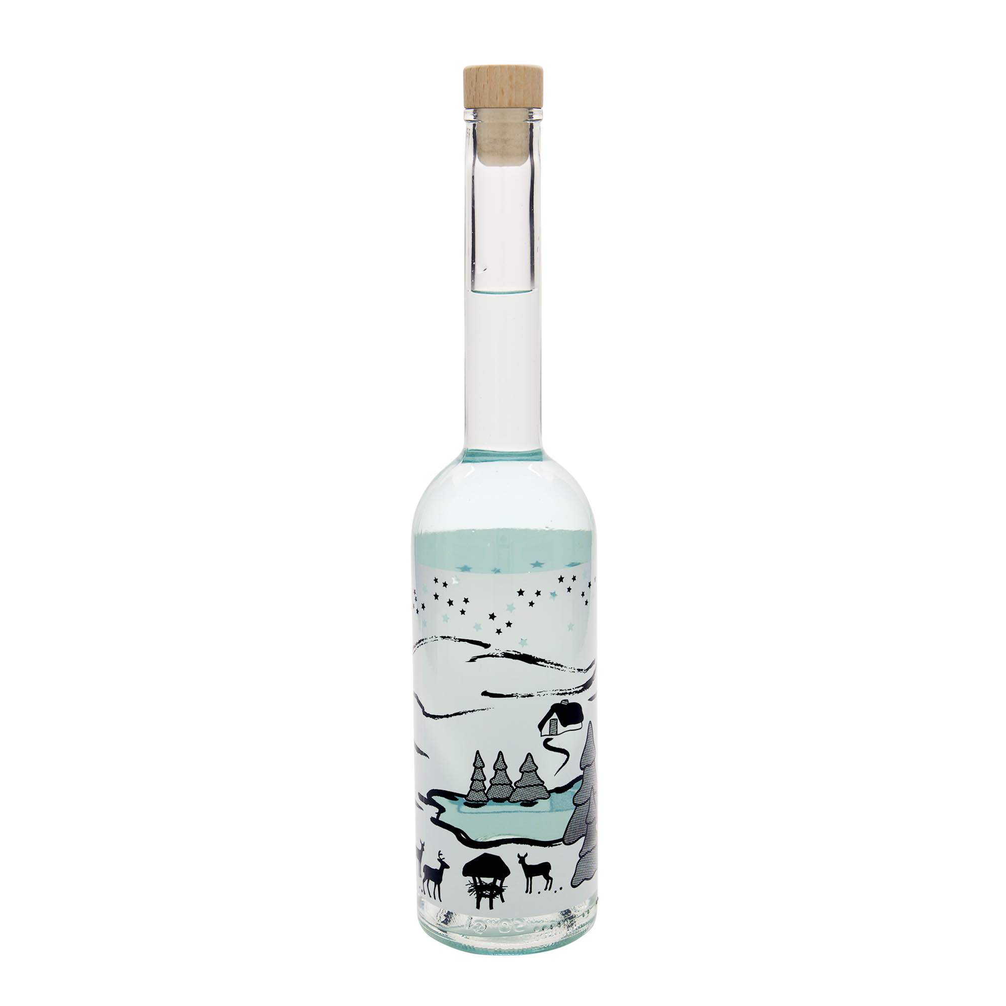 Garrafa de vidro 500 ml 'Opera', motivo: Sonho de Inverno-Bianco, abertura: cortiça Garrafa de vidro 500 ml 'Opera', motivo: Sonho de Inverno-Bianco, abertura: cortiça