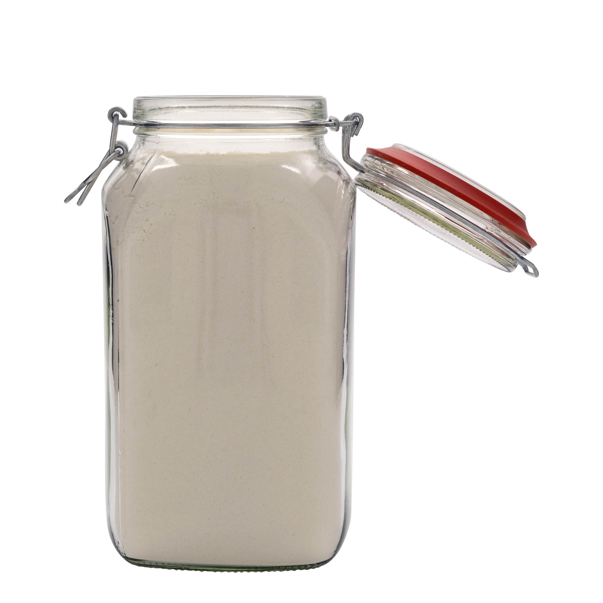 Frasco de vidro com fecho de arame 2.590 ml #, quadrado, boca: fecho de arame Frasco de vidro com fecho de arame 2.590 ml #, quadrado, boca: fecho de arame