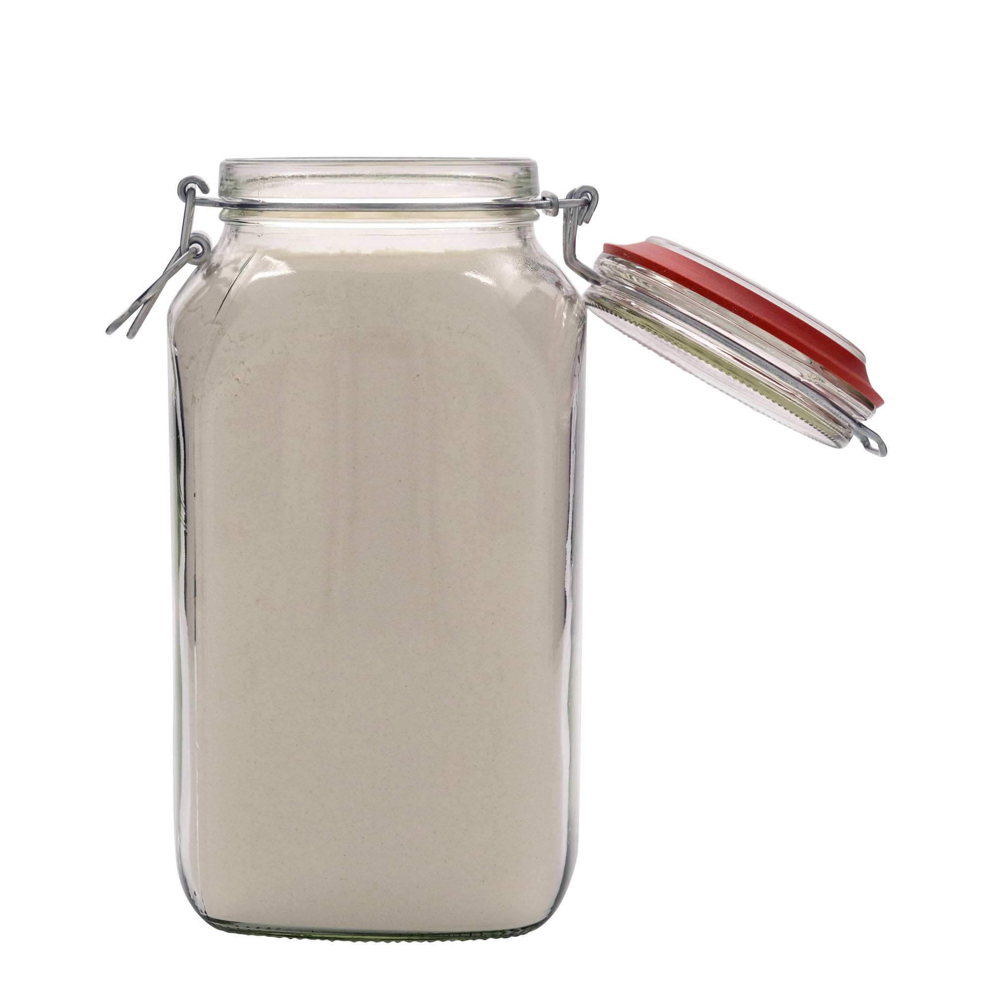 Frasco de vidro com fecho de arame 2.590 ml, quadrado, boca: fecho de arame