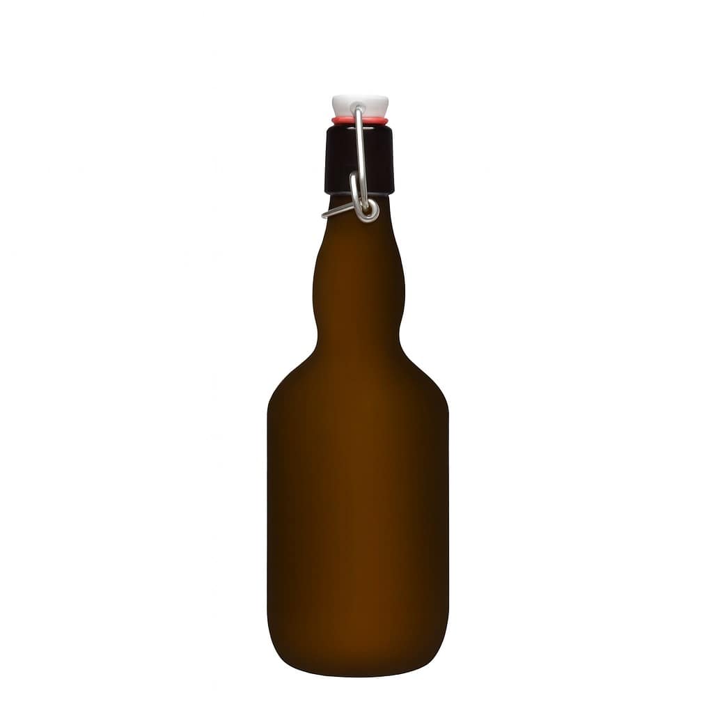 Garrafa de cerveja 500 ml com gargalo engolado, vidro, verde antigo, boca: fecho de mola