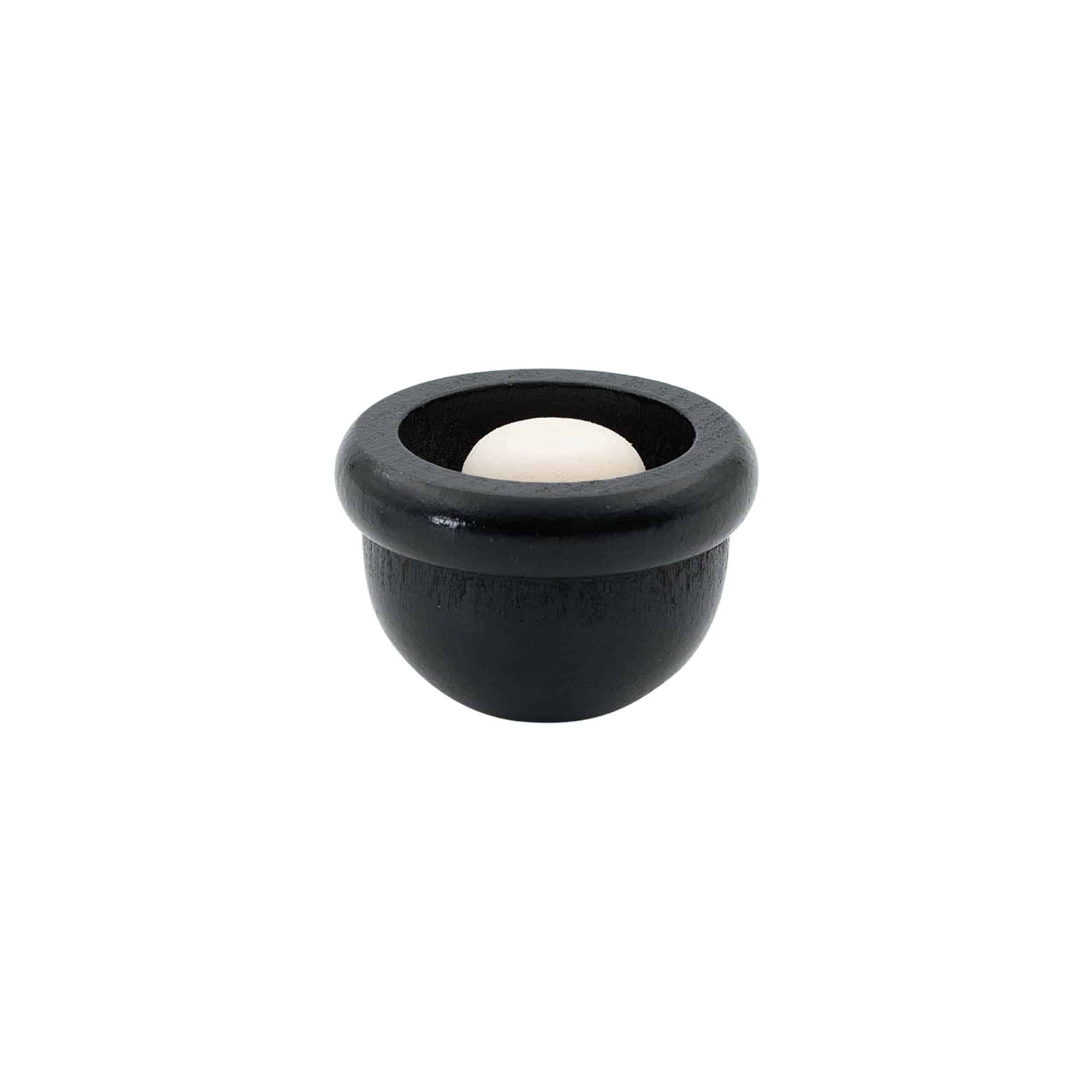 Rolha de aperto 19 mm "Melão", madeira/PE, preta, para bocal: cortiça