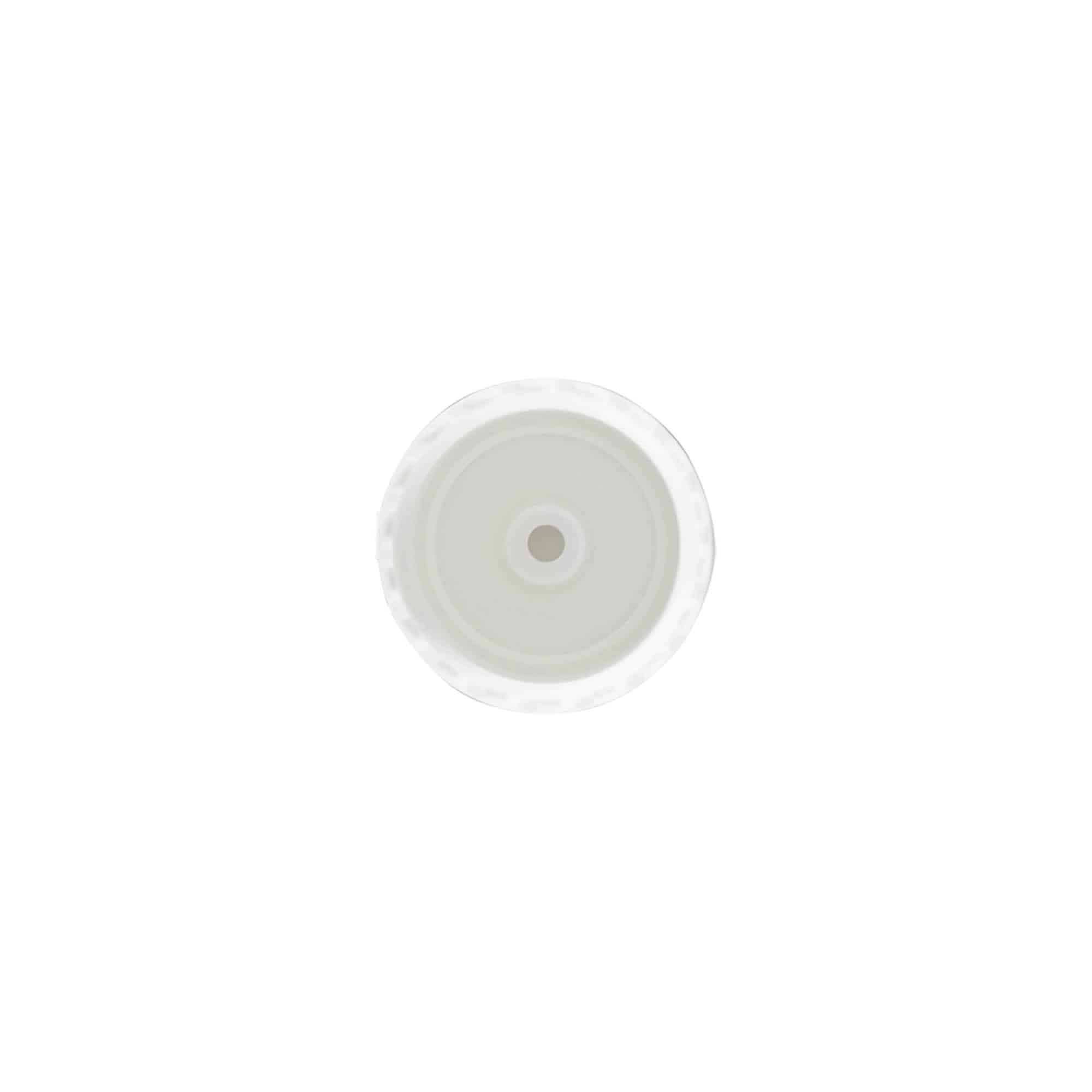 Tampa de rosca com dobradiça, plástico PP branco, para bocal: 24/410