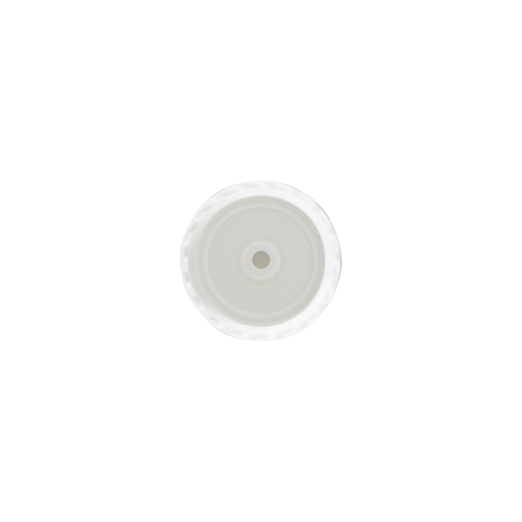 Tampa de rosca com dobradiça articulada, plástico PP, branco, para abertura: 24/410 Tampa de rosca com dobradiça articulada, plástico PP, branco, para abertura: 24/410