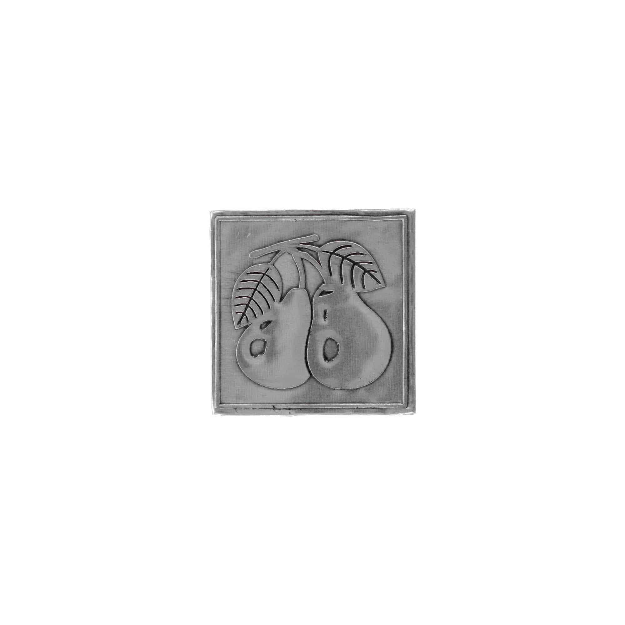 Etiqueta de estanho 'Pera', quadrada, metal, prateada