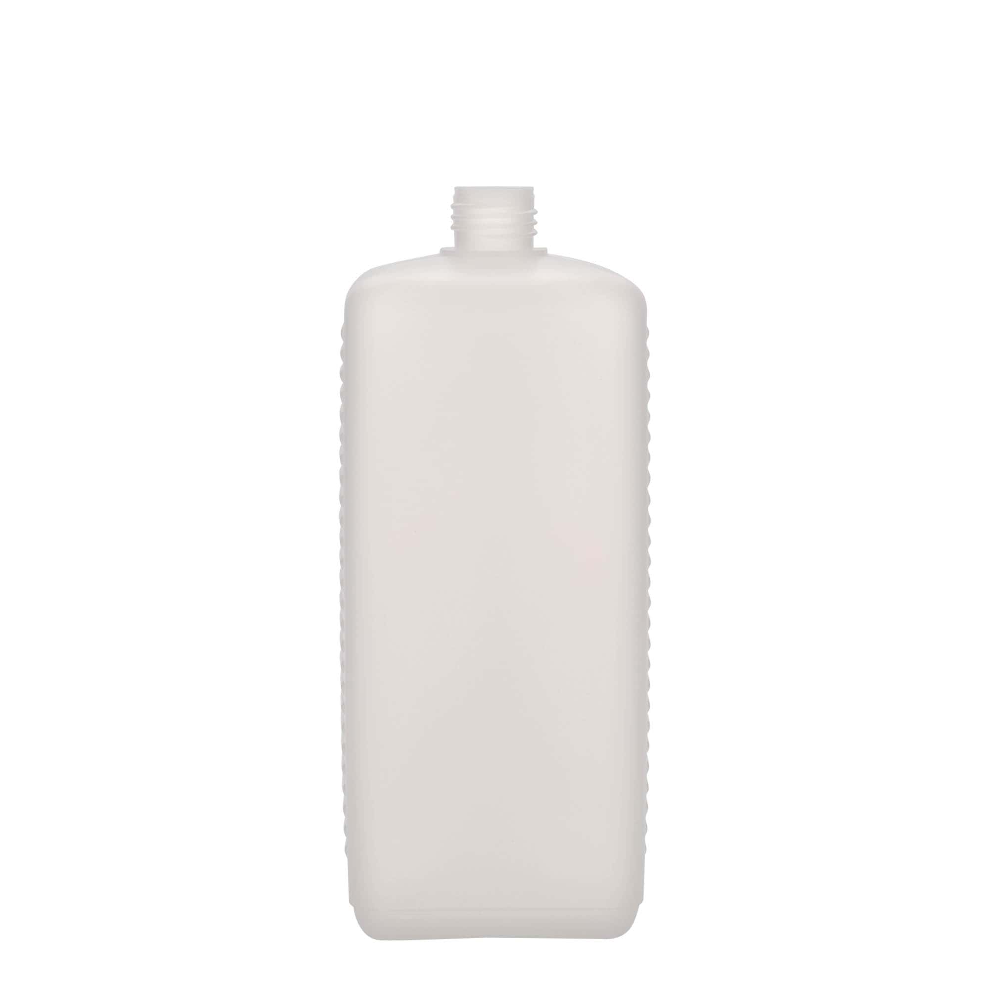1.000 ml garrafa de bidão, retangular, plástico HDPE, natural, bocal: DIN 25 EPE