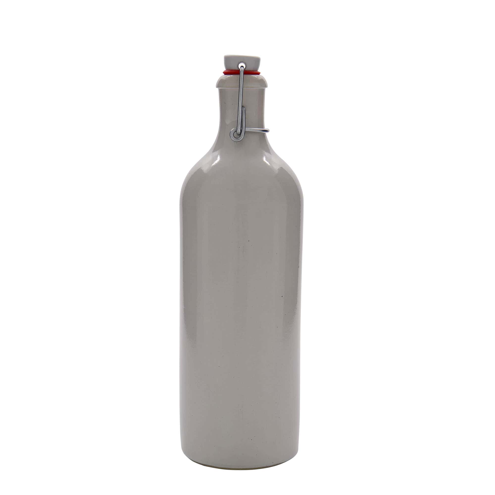 750 ml Jarra de barro, grés, branca, boca: fecho de mola