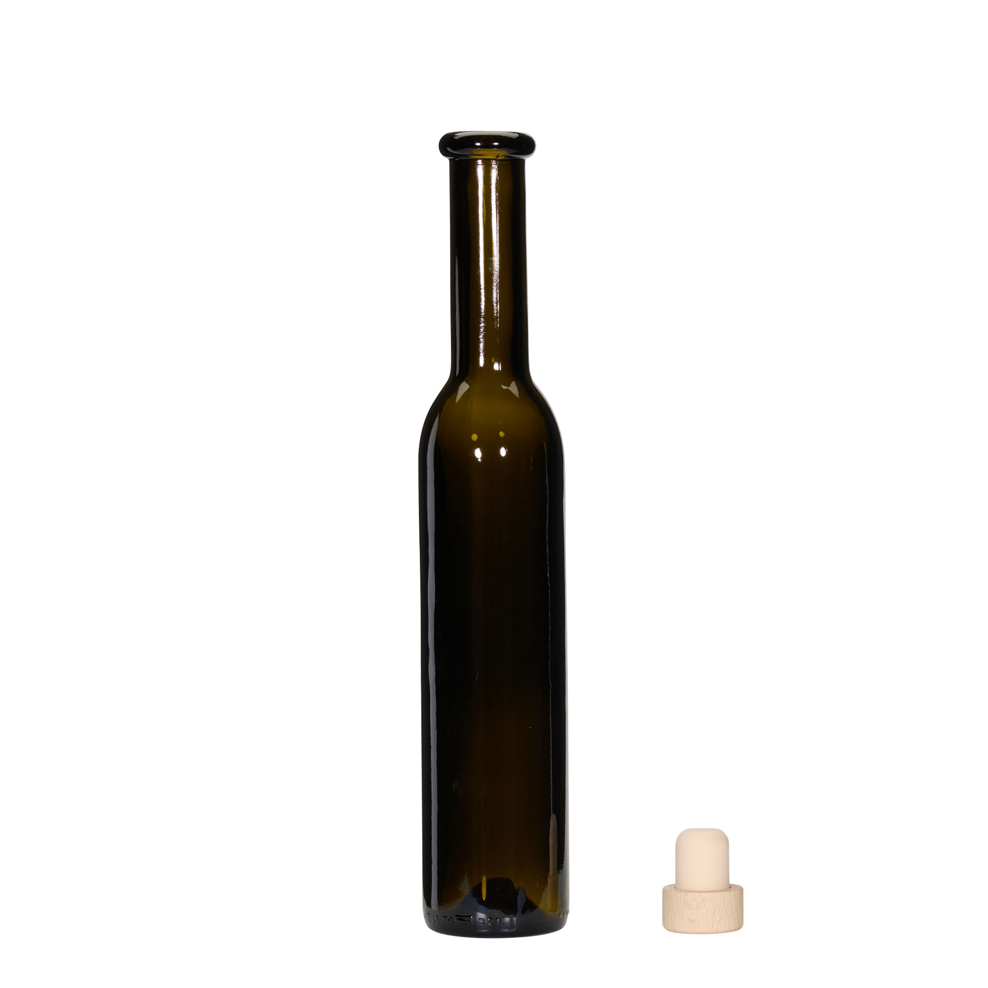 Frasco de vidro de 250 ml 'Rocky', verde antigo, boca: cortiça Frasco de vidro de 250 ml 'Rocky', verde antigo, boca: cortiça