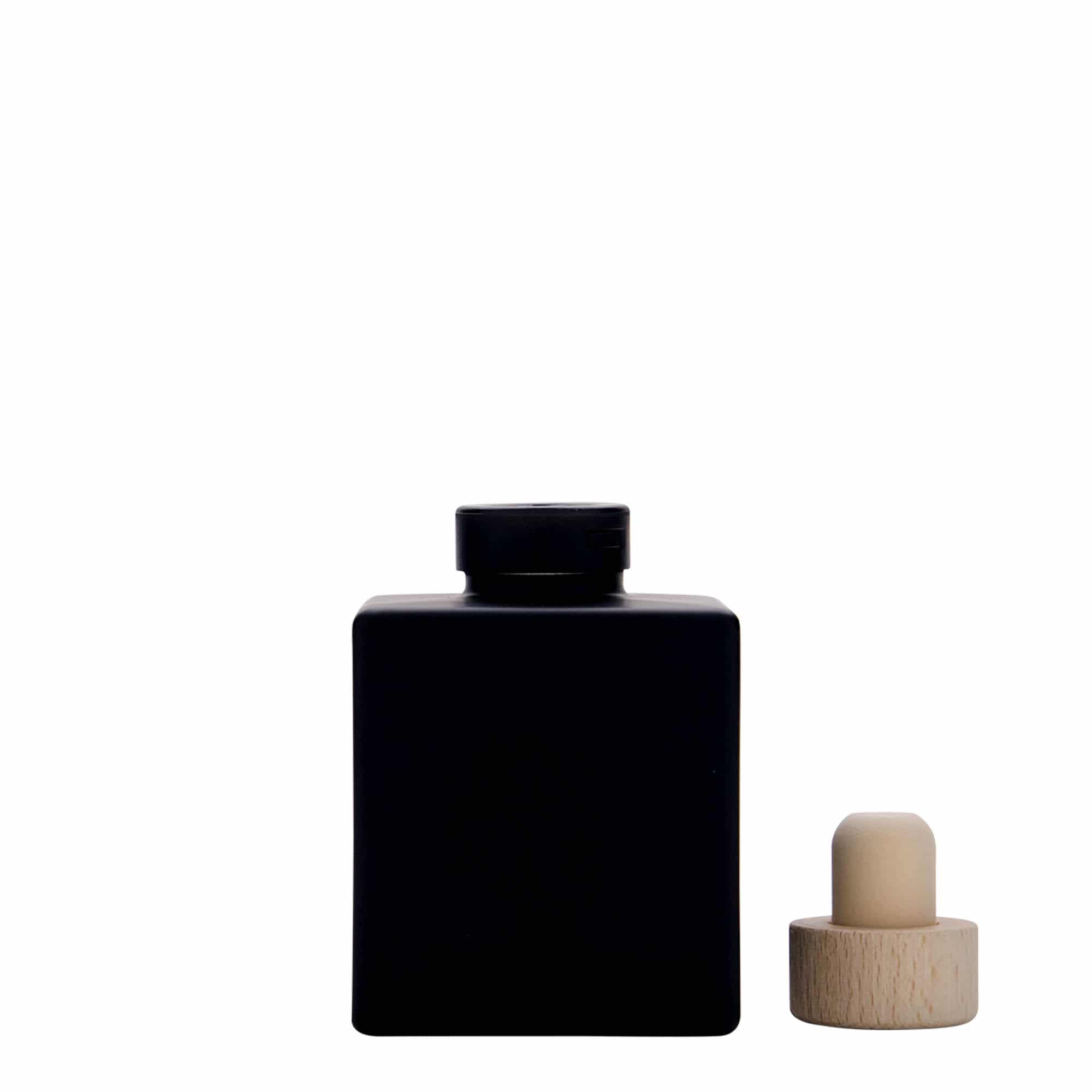 100 ml Garrafa de vidro 'Cube', quadrada, preto, boca: Cortiça