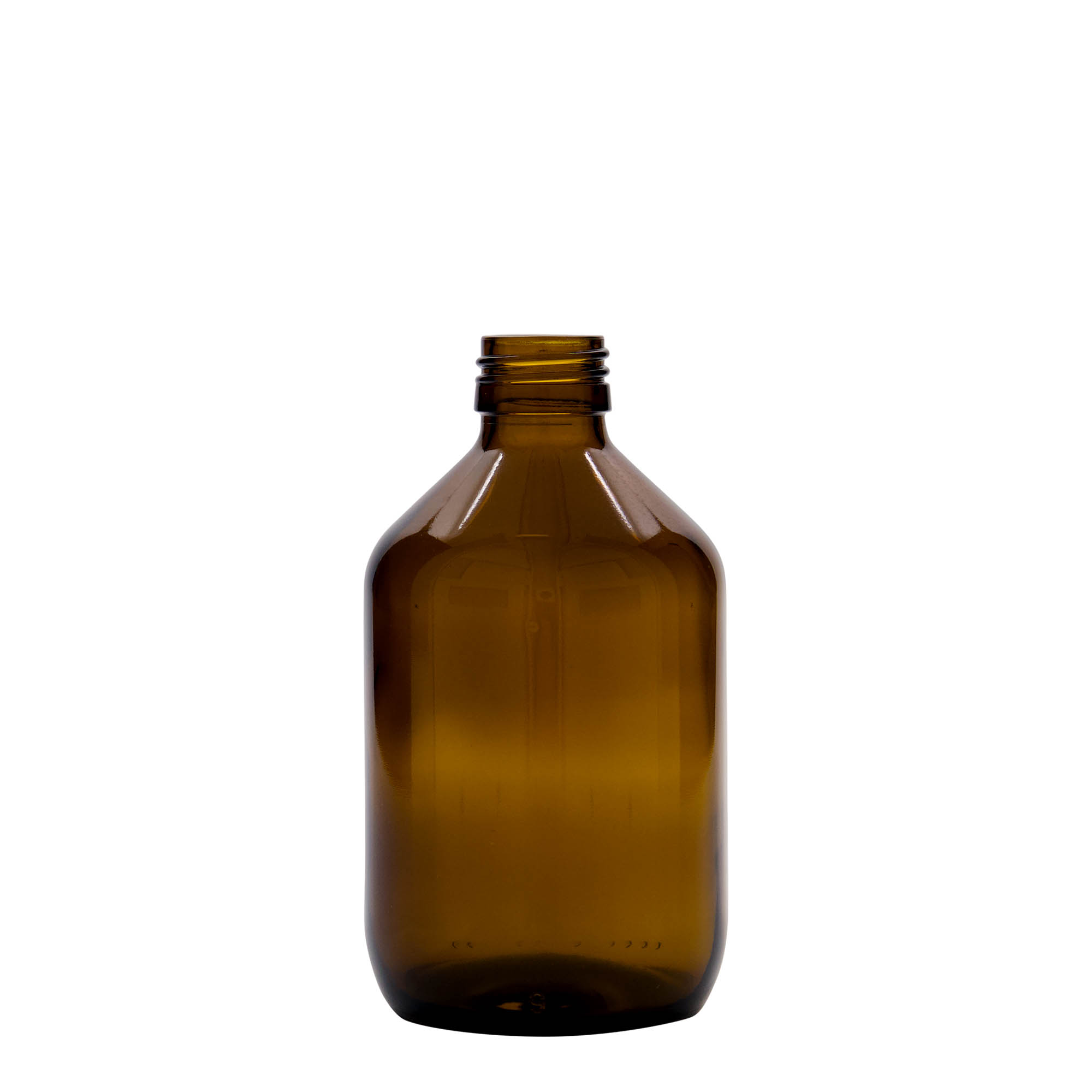 Frasco médico de 300 ml, castanho, vidro, boca: PP 28 Frasco médico de 300 ml, castanho, vidro, boca: PP 28