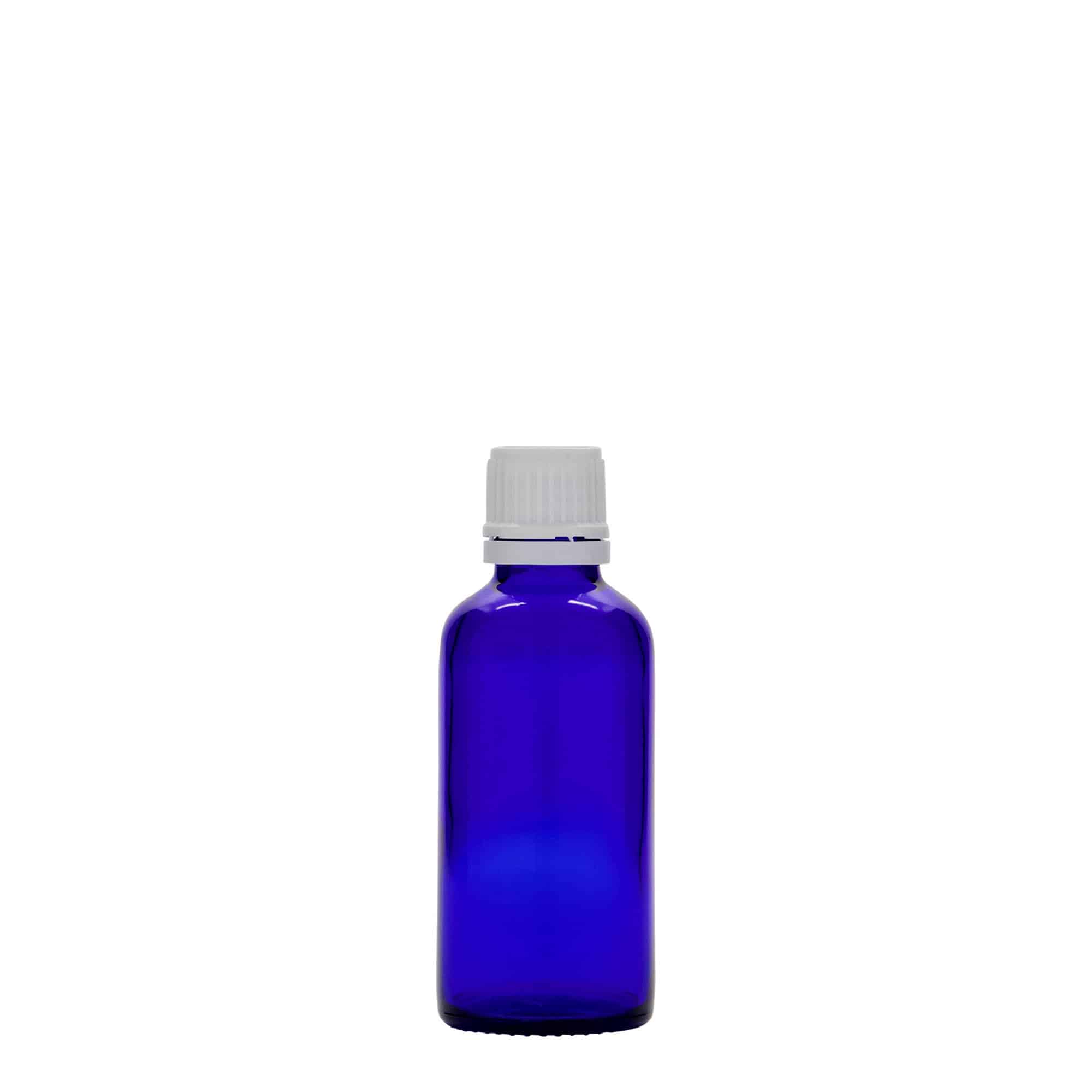 Frasco médico de 50 ml, vidro, azul royal, boca: DIN 18