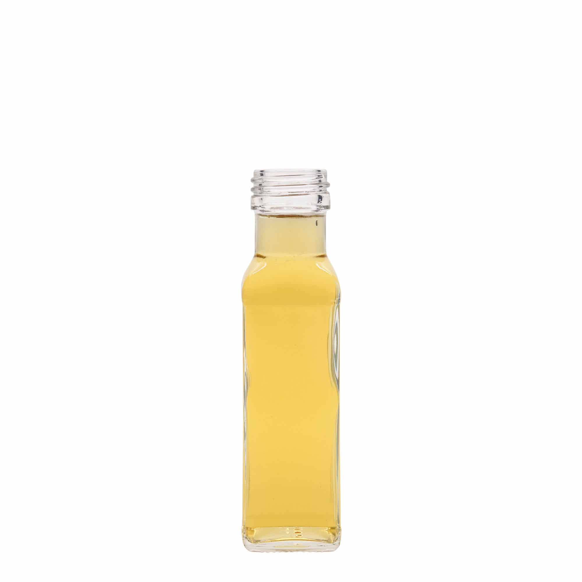 100 ml Garrafa de vidro 'Marasca', quadrada, boca: PP 31,5