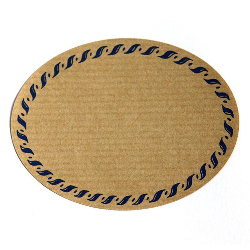 Etiqueta grande natural 'Borda de cordão', oval, papel, azul-marrom