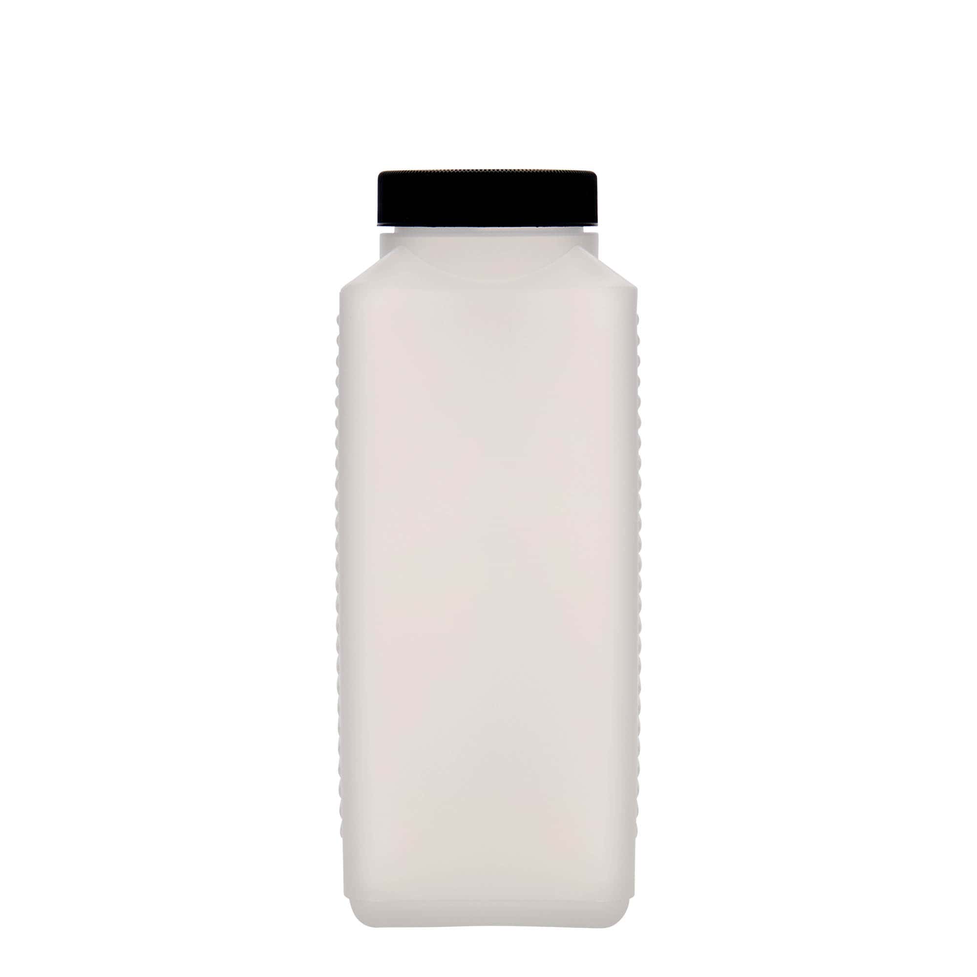 1.000 ml Garrafa de gargalo largo, retangular, plástico HDPE, natural, boca: DIN 60 EPE