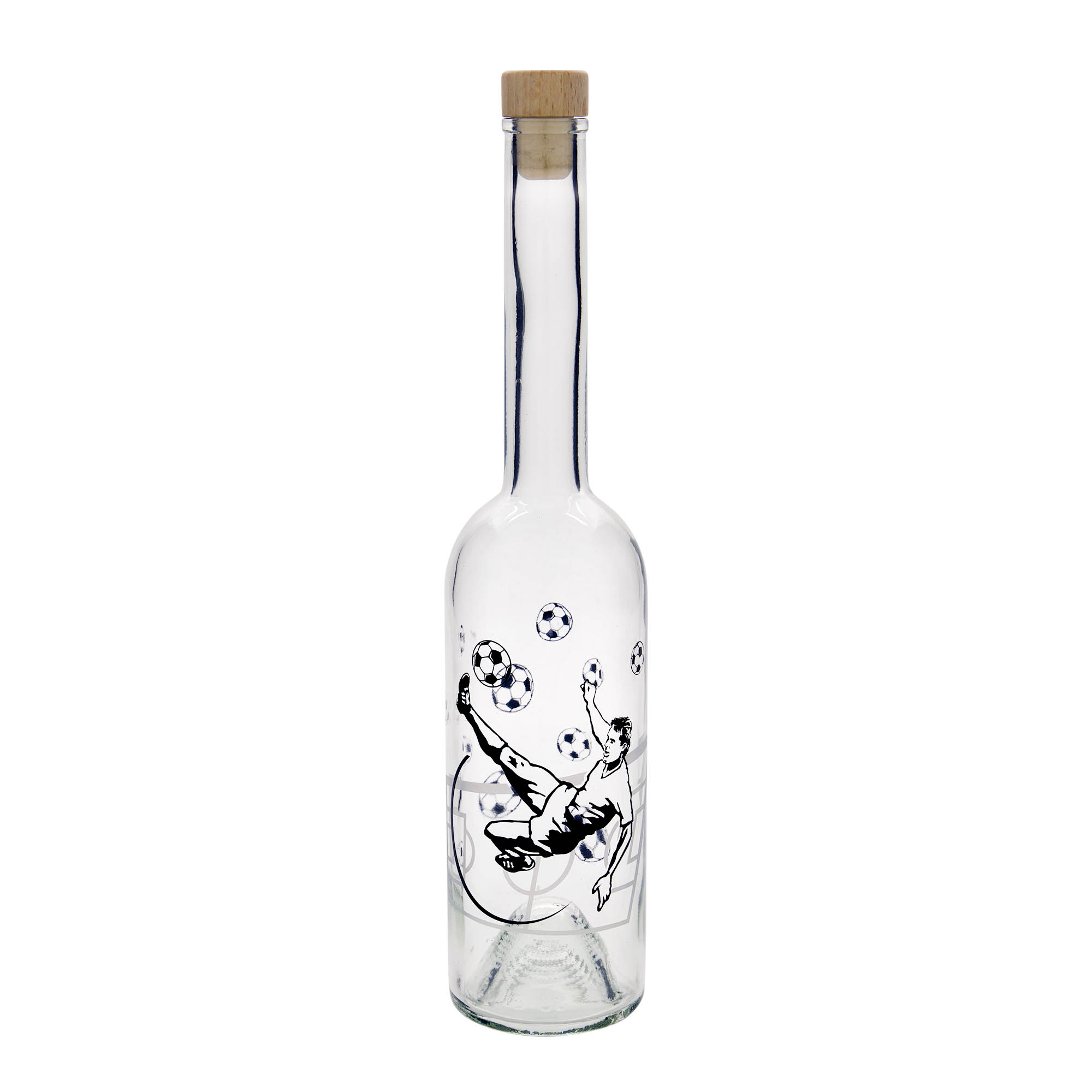Garrafa de vidro de 500 ml 'Ópera', motivo: Jogador de futebol, bocal: cortiça Garrafa de vidro de 500 ml 'Ópera', motivo: Jogador de futebol, bocal: cortiça