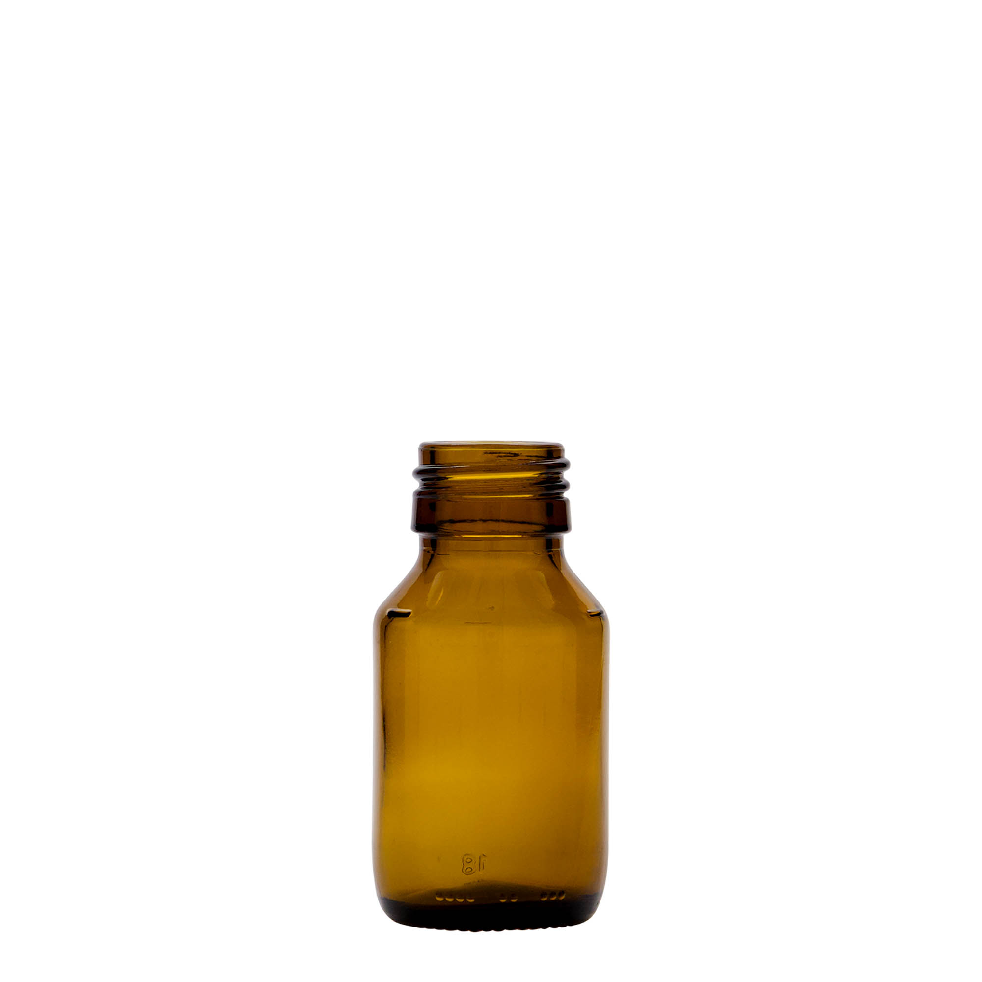 Frasco médico de 50 ml, castanho, vidro, boca: PP 28 Frasco médico de 50 ml, castanho, vidro, boca: PP 28