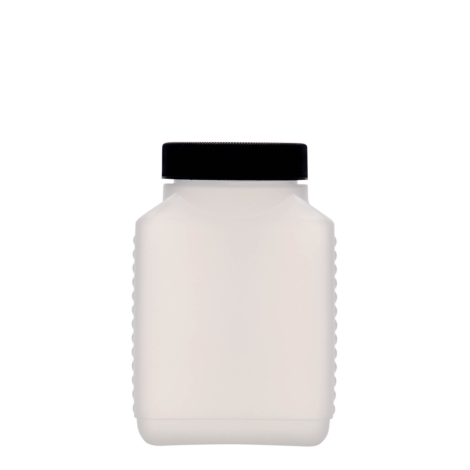 Frasco de gargalo largo de 500 ml, retangular, plástico HDPE, natural, boca: DIN 60 EPE