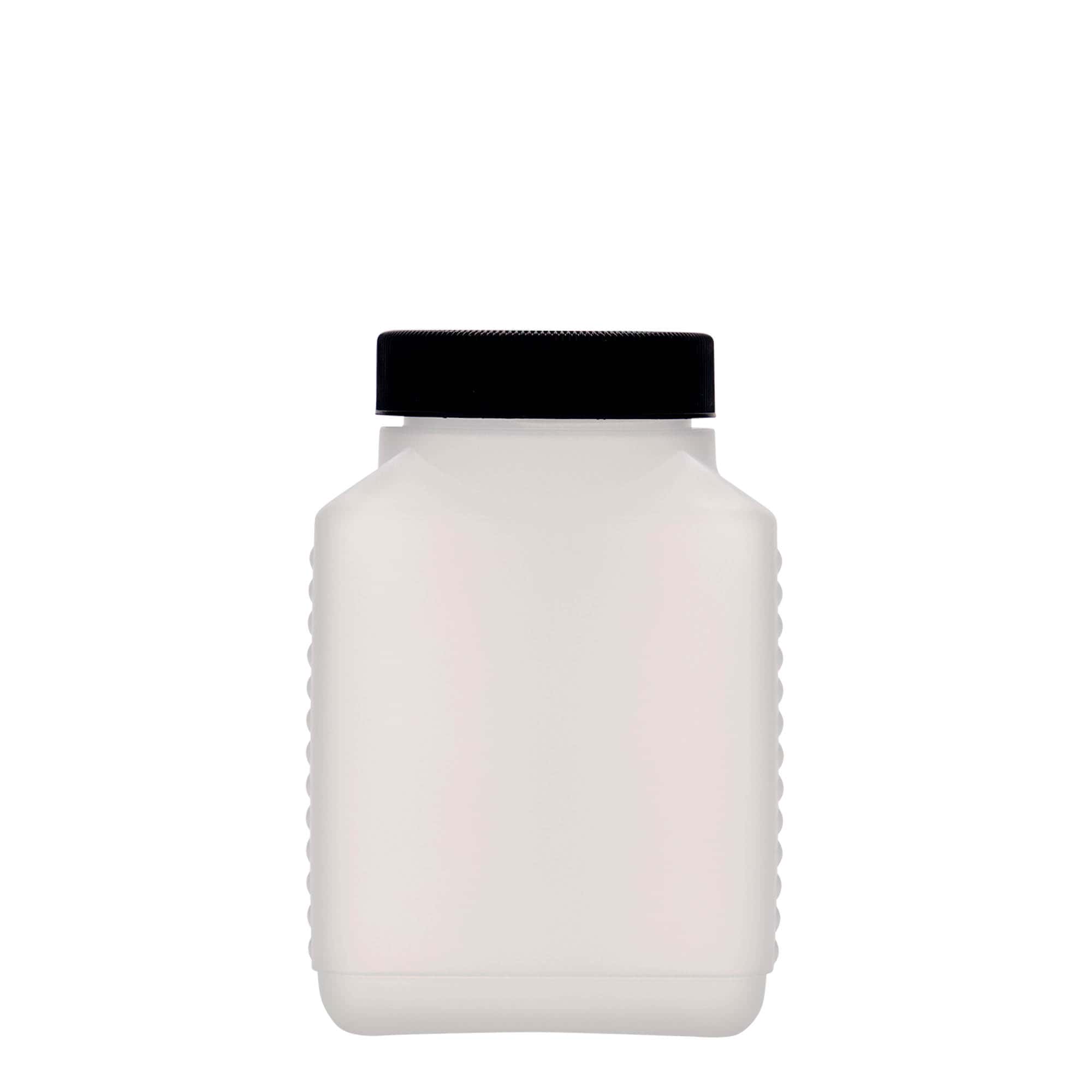 Frasco de gargalo largo de 500 ml, retangular, plástico HDPE, natural, boca: DIN 60 EPE