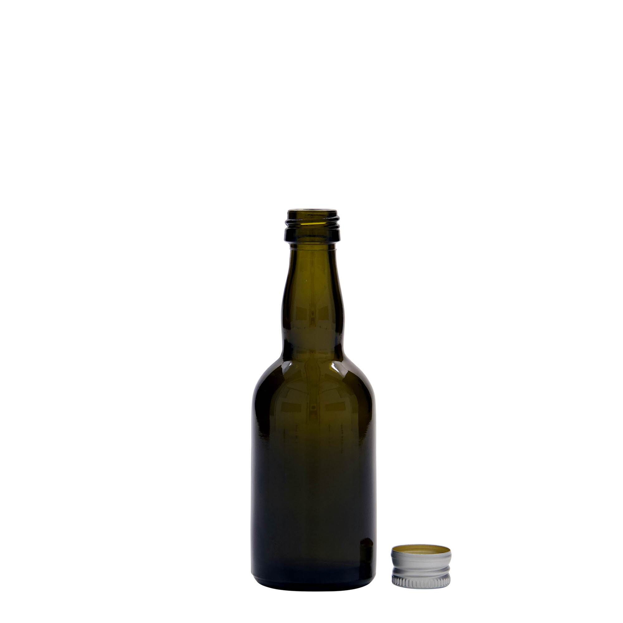 Frasco de vidro de 50 ml 'Proba', verde antigo, boca: PP 18 Frasco de vidro de 50 ml 'Proba', verde antigo, boca: PP 18