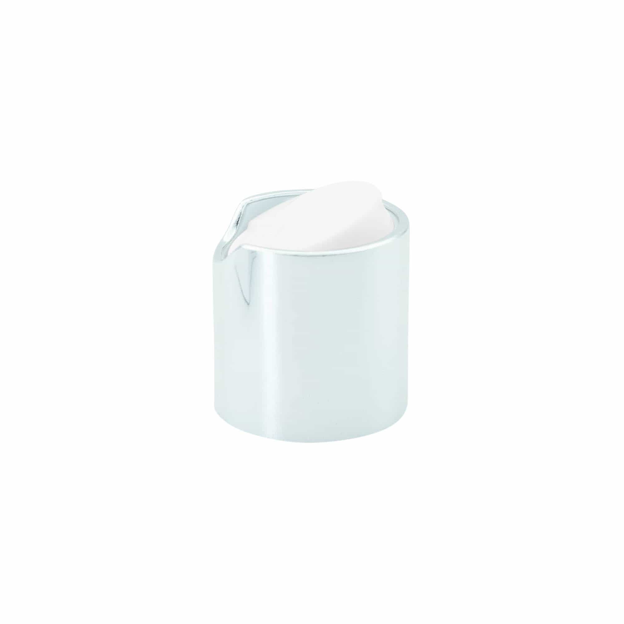 Tampa de rosca Disc Top, plástico PP, prateada, para bocal: 24/410