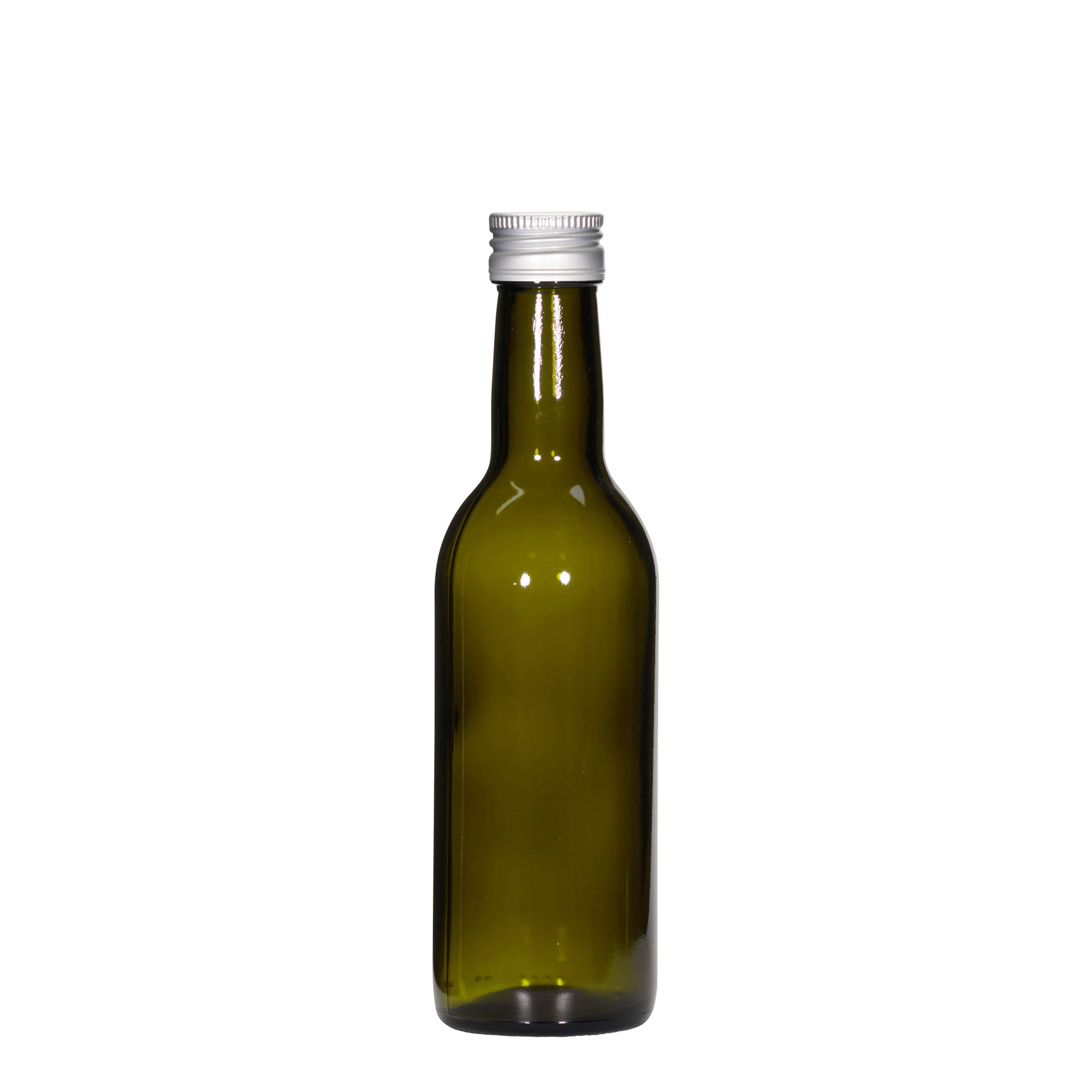 Frasco de vidro 250 ml 'Bordeaux', verde antigo, boca: PP 28 Frasco de vidro 250 ml 'Bordeaux', verde antigo, boca: PP 28