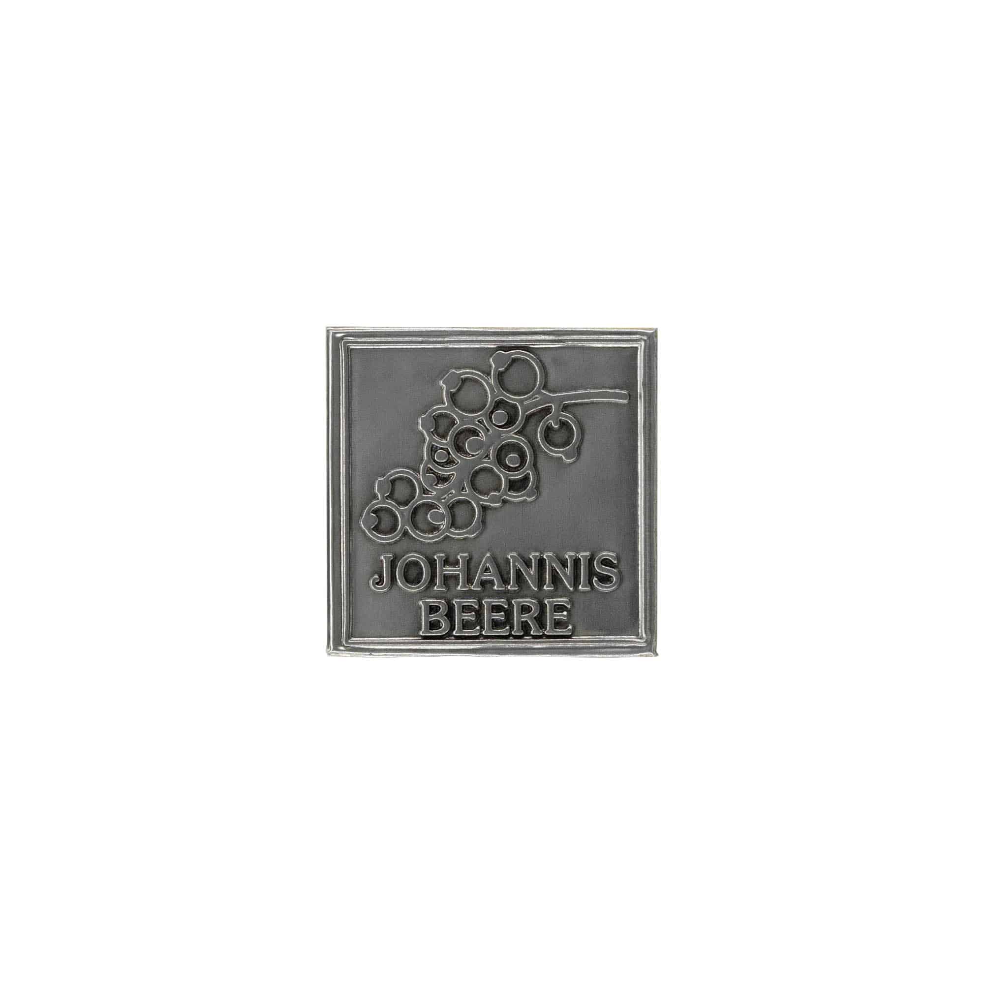 Etiqueta de estanho 'Groselha', quadrada, metal, prateada Etiqueta de estanho 'Groselha', quadrada, metal, prateada