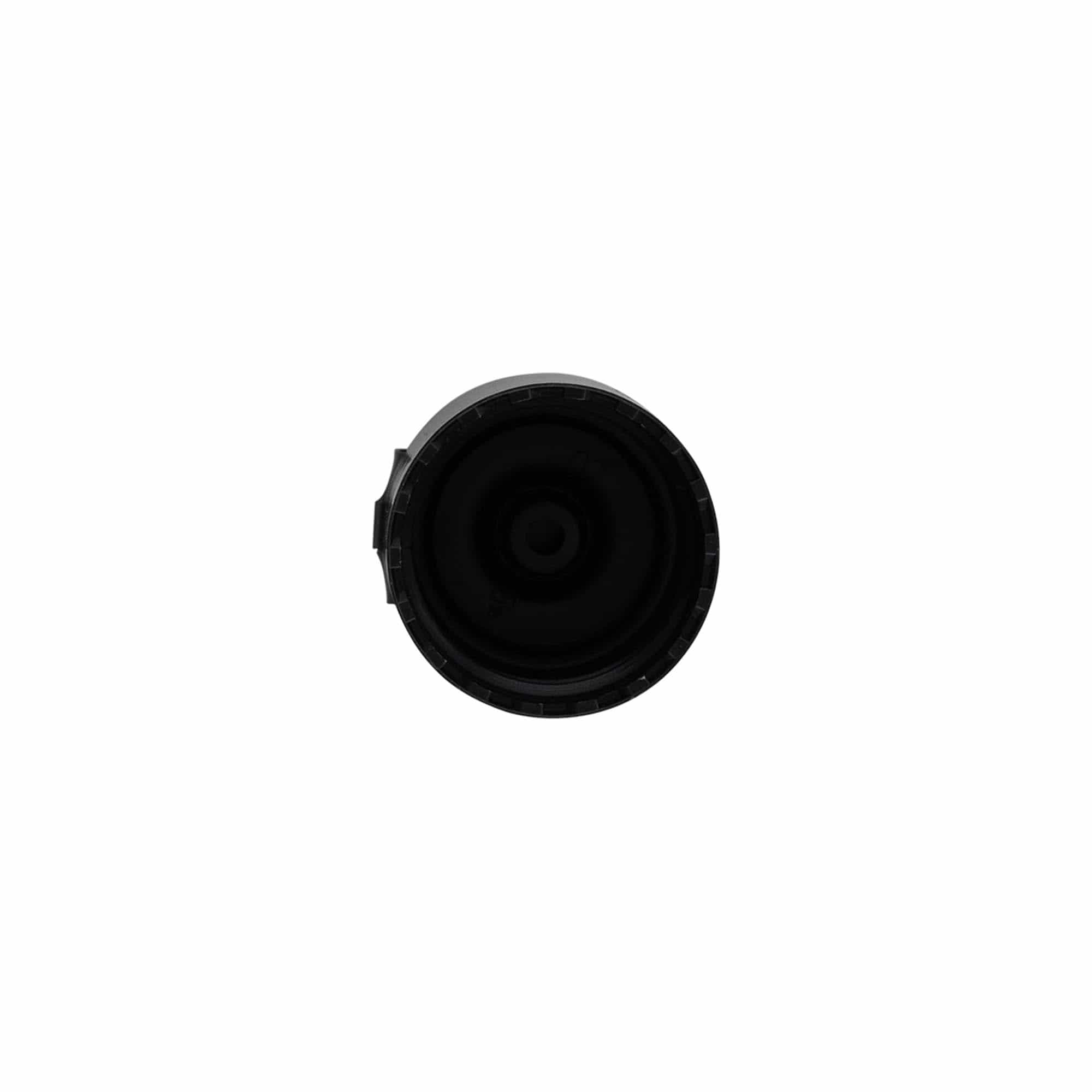 Tampa de rosca com dobradiça articulada, plástico PP, preto, para boca: 24/410 Tampa de rosca com dobradiça articulada, plástico PP, preto, para boca: 24/410