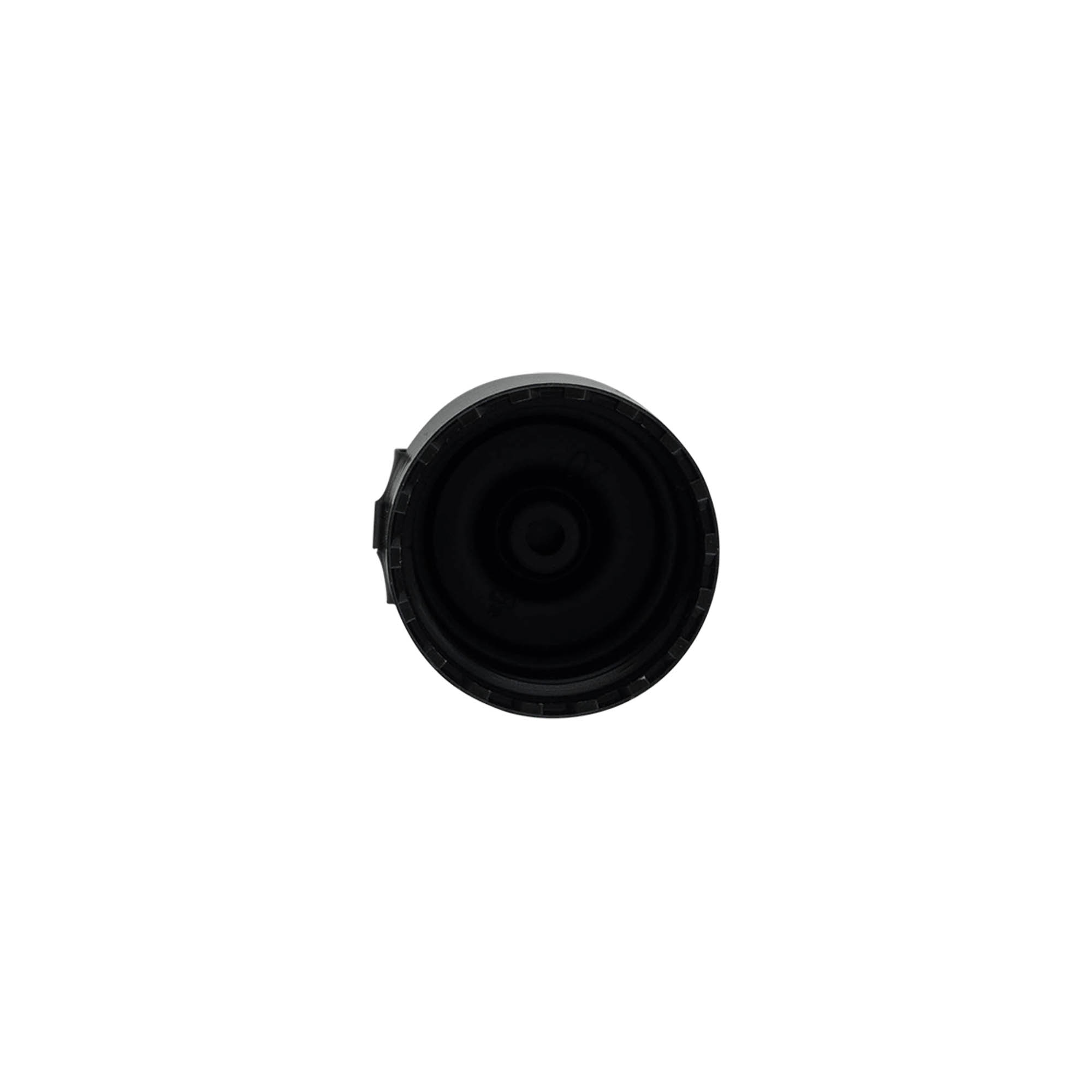 Tampa de rosca com dobradiça articulada, plástico PP, preto, para boca: 24/410