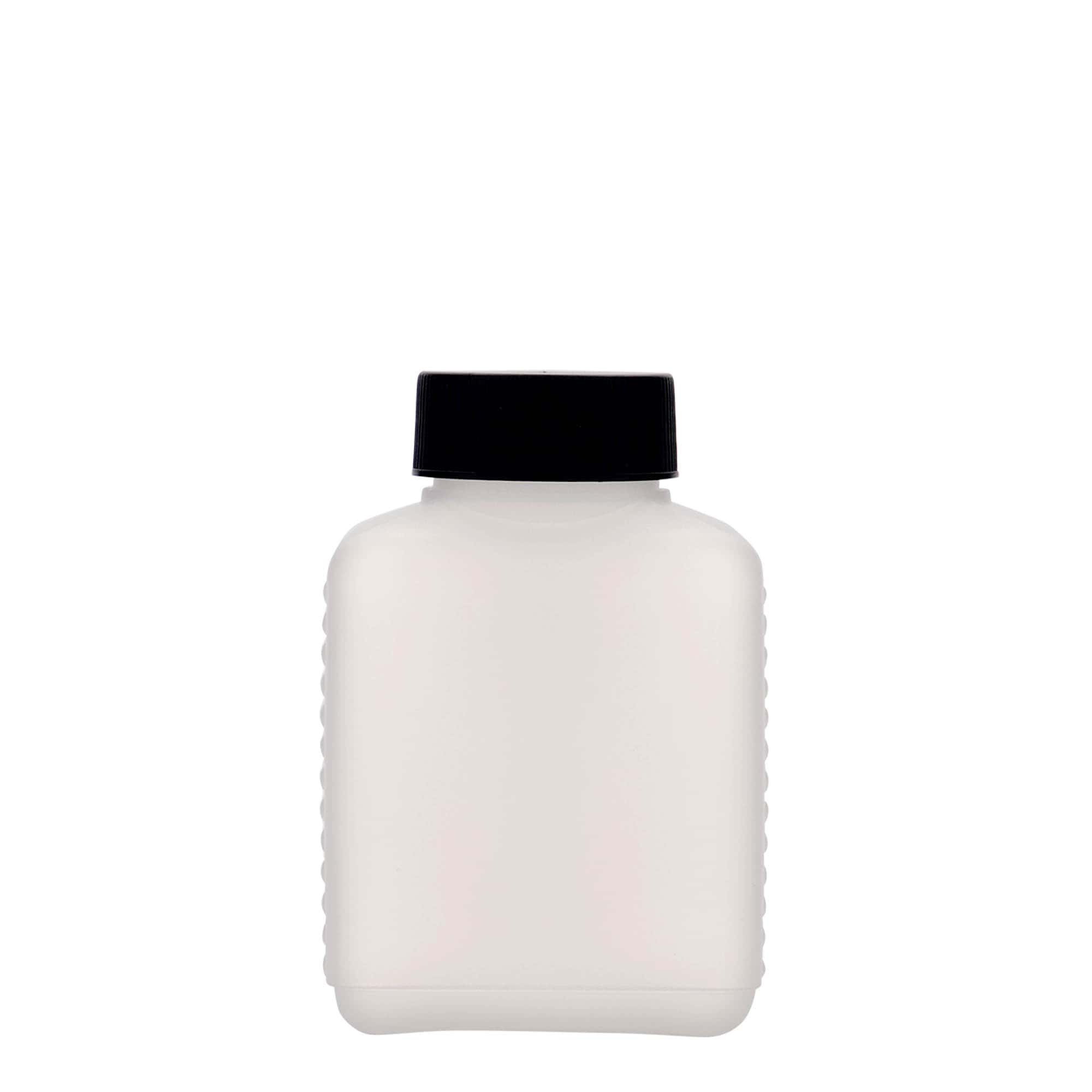 250 ml Frasco de gargalo largo, rectangular, plástico HDPE, natural, boca: DIN 40 EPE
