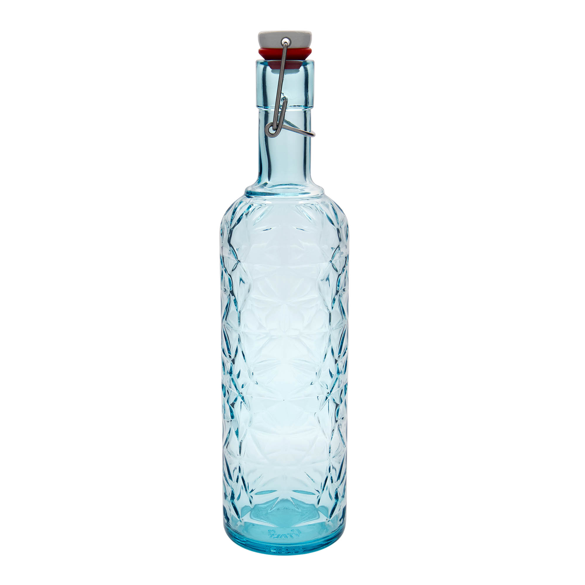 Garrafa de vidro 1.000 ml 'Oriente', azul celeste, bocal: fecho de mola