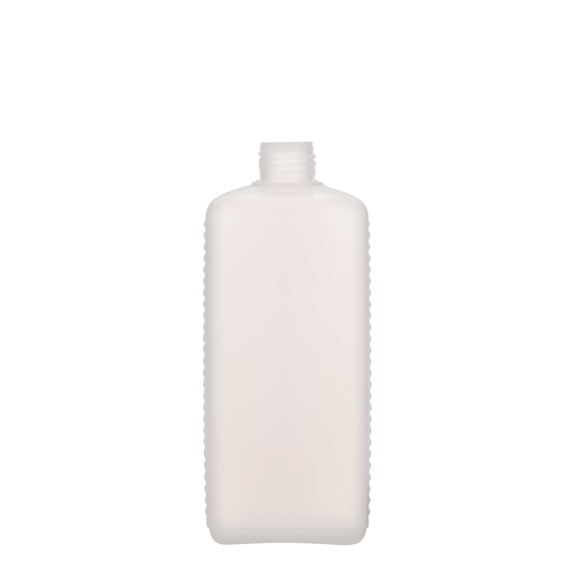Frasco de contentor de 500 ml, retangular, plástico HDPE, natural, boca: DIN 25 EPE