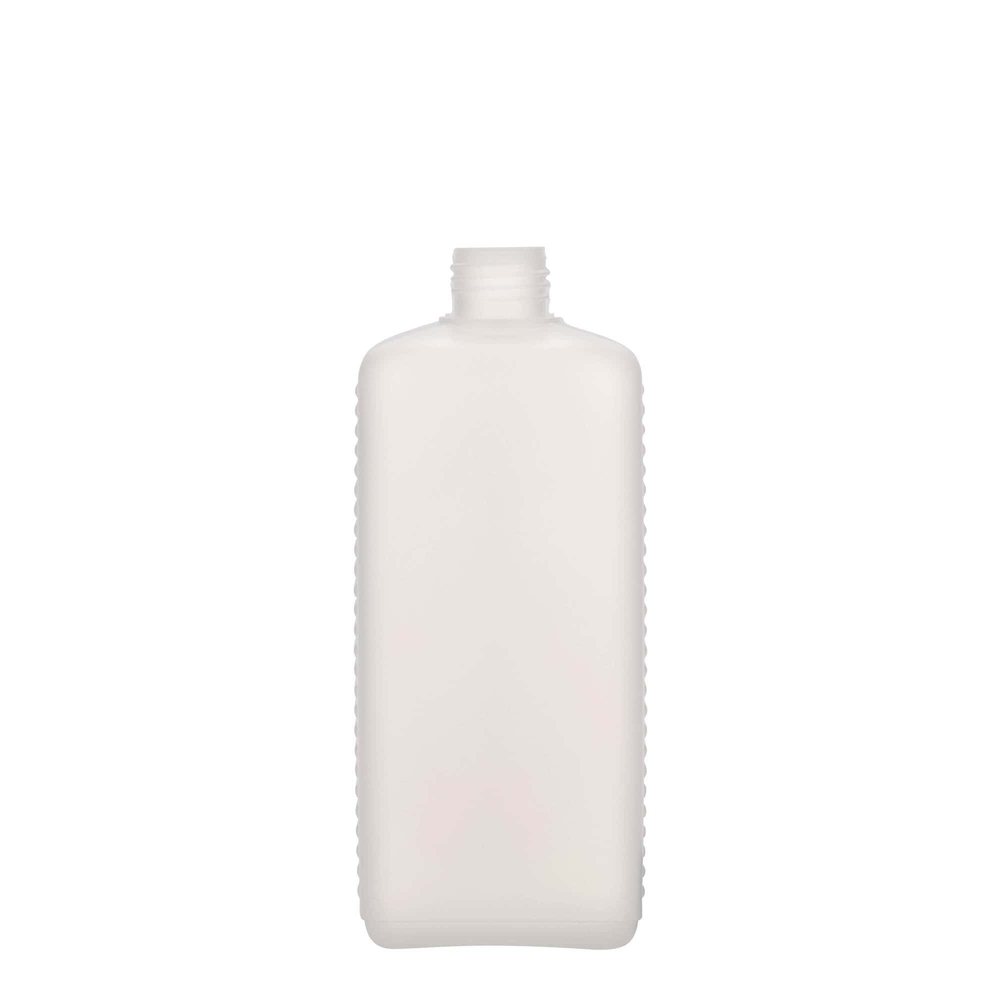Frasco de contentor de 500 ml, retangular, plástico HDPE, natural, boca: DIN 25 EPE