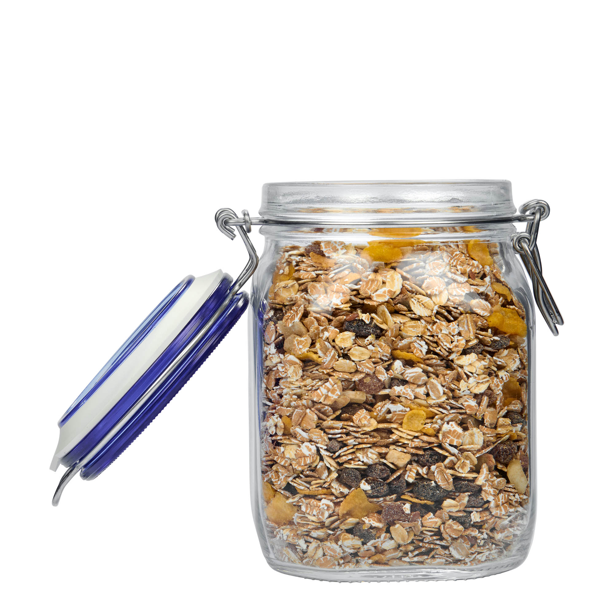 1.000 ml Frasco com fecho de mola 'Fido' Tampa Azul, quadrado, Boca: Fecho de mola 1.000 ml Frasco com fecho de mola 'Fido' Tampa Azul, quadrado, Boca: Fecho de mola